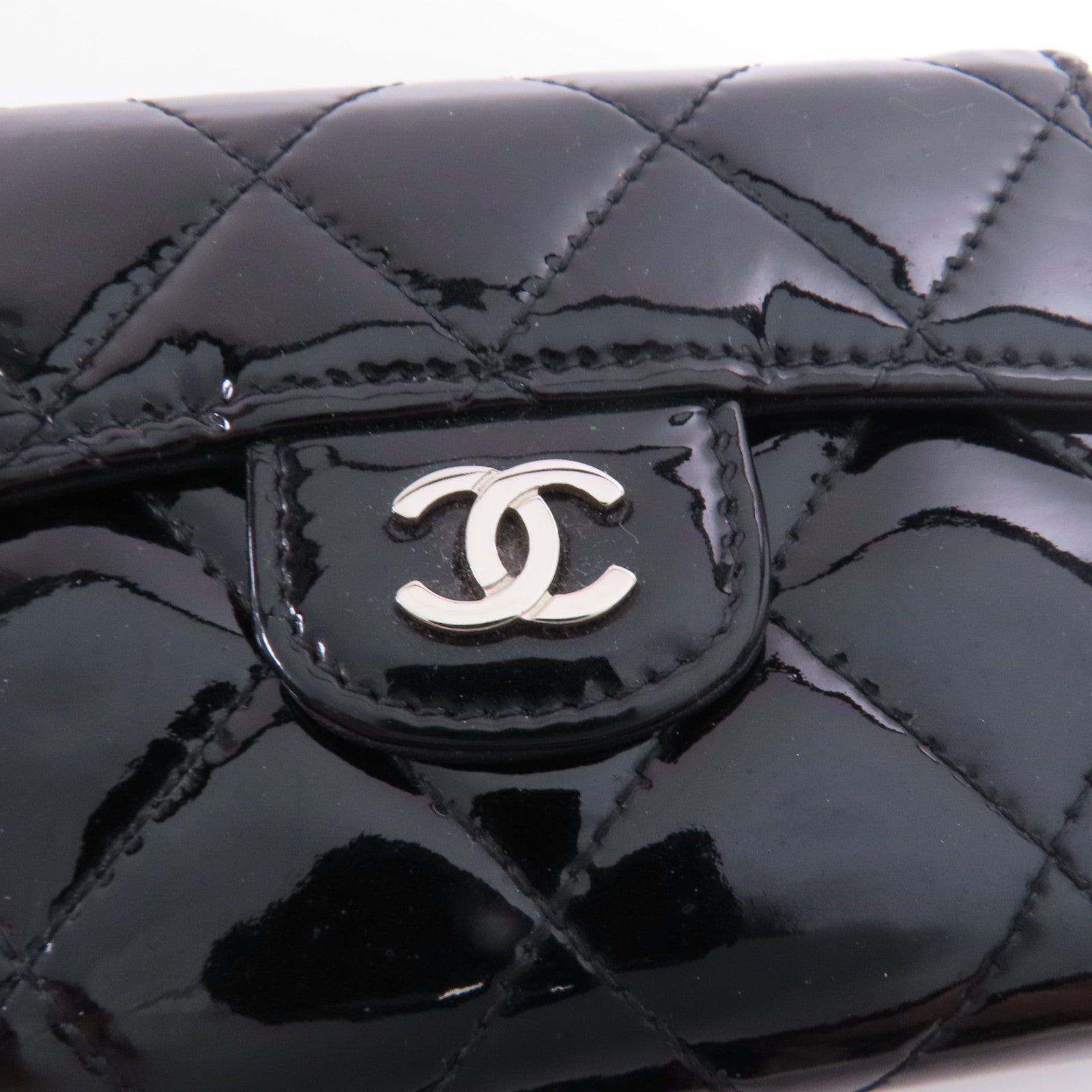 CHANEL CC SHW Card Case Patent Leather Black