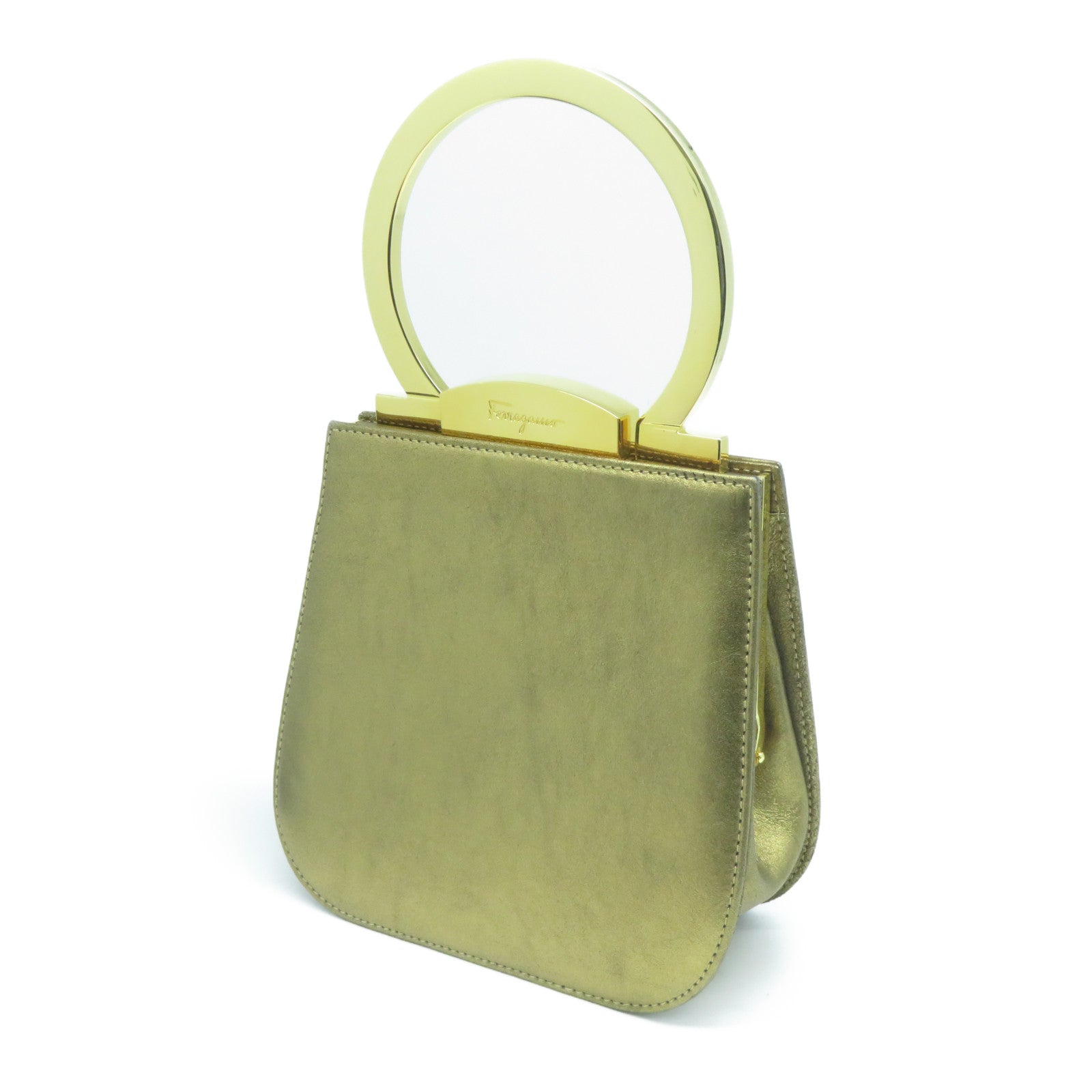 Salvatore Ferragamo 【清倉大減價】牛皮皮革Handbag金扣手挽袋金色