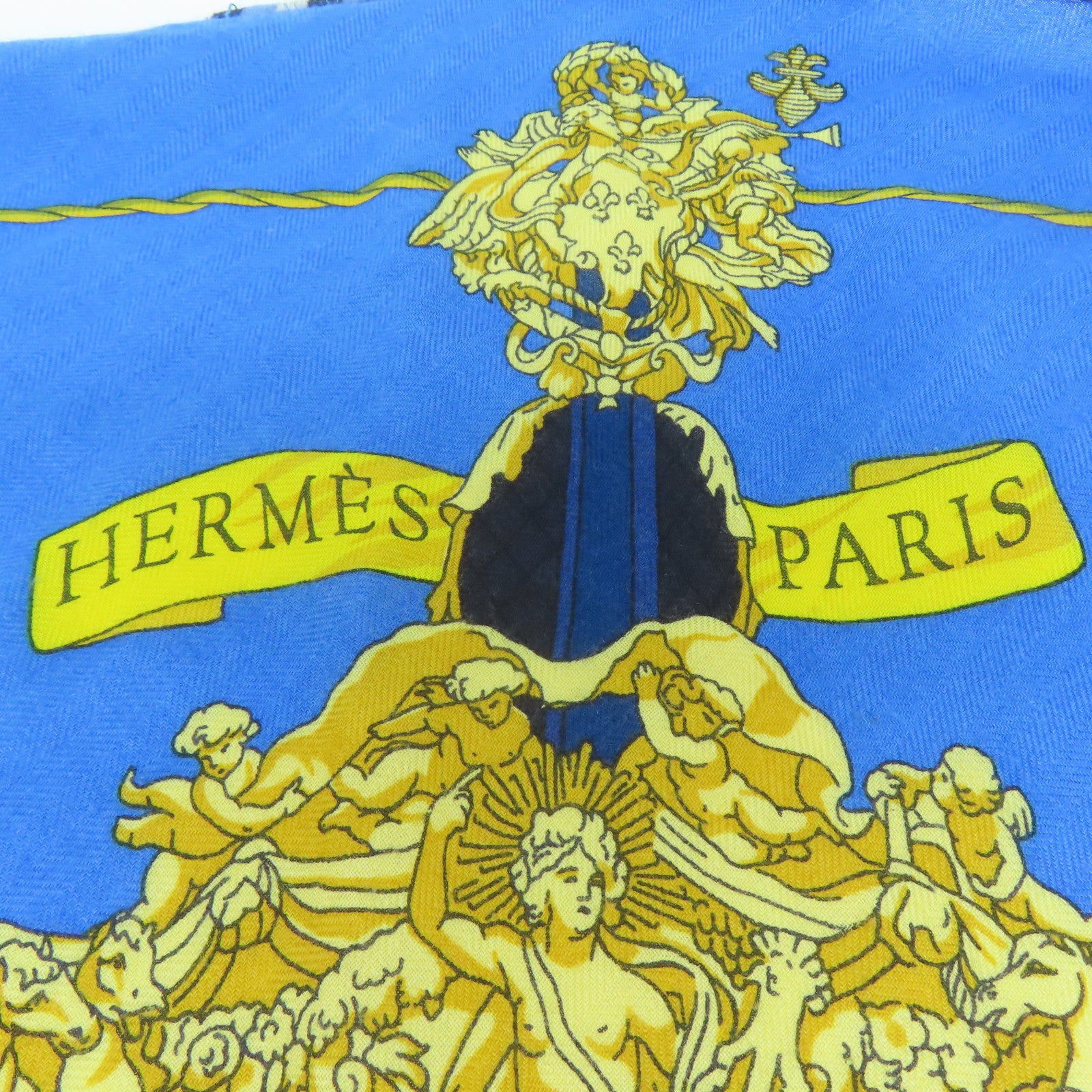 HERMES 【激減優惠】羊絨/絲質Scarf圍巾藍色/黃色