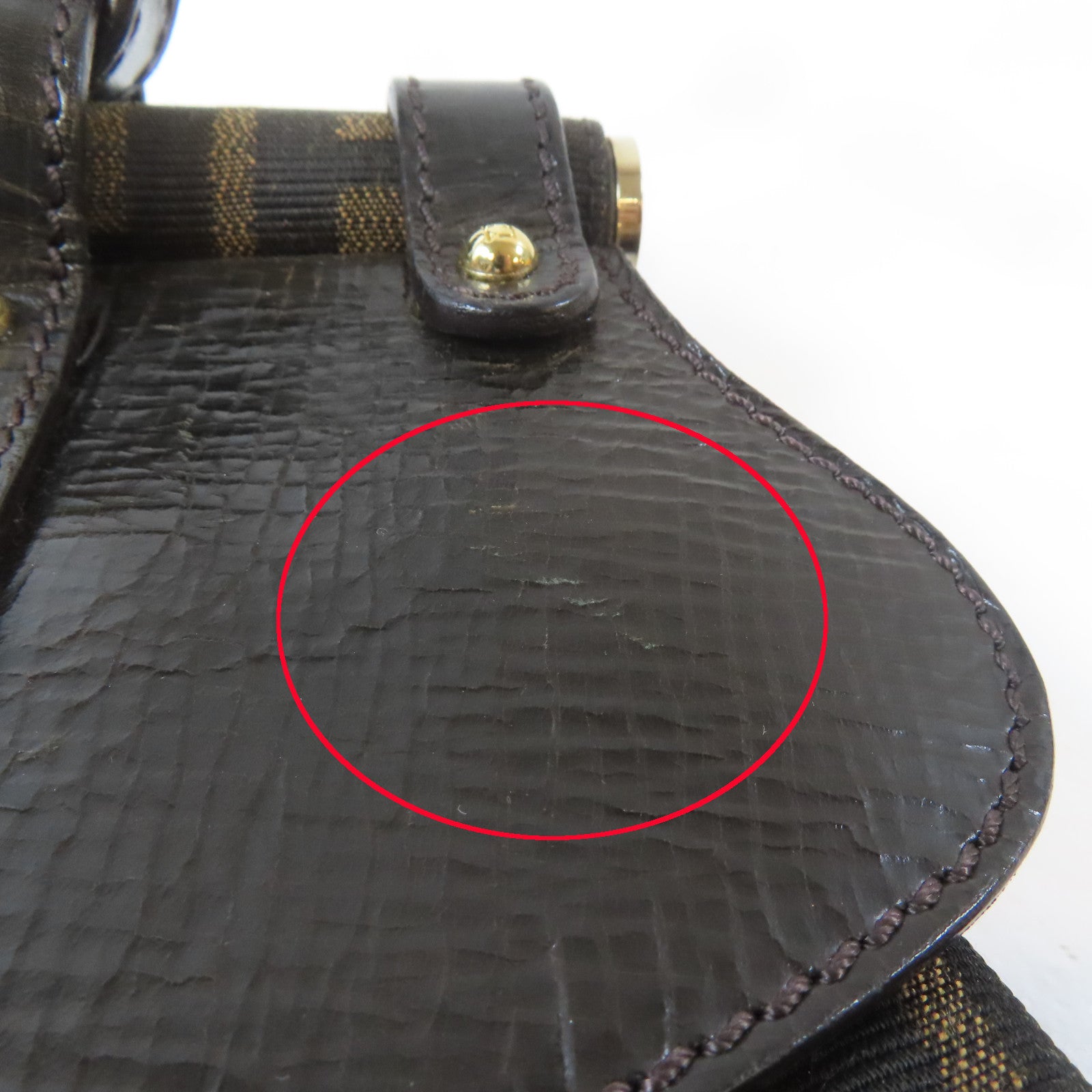 FENDI 牛皮皮革/帆布Hand Bag金扣手挽袋啡色