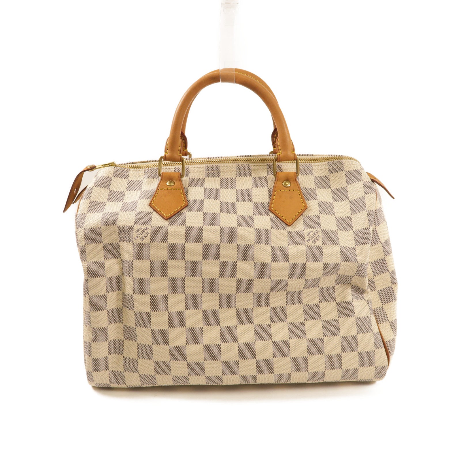 LOUIS VUITTON Damier Azur Speedy 30金扣手挽袋白色