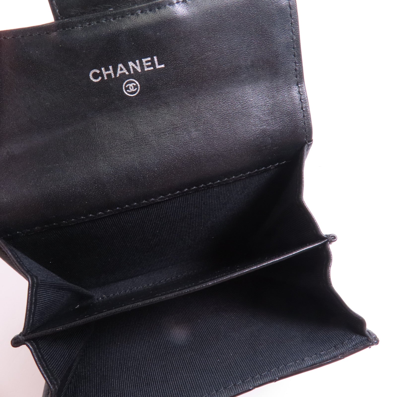 CHANEL CC SHW Card Case Patent Leather Black