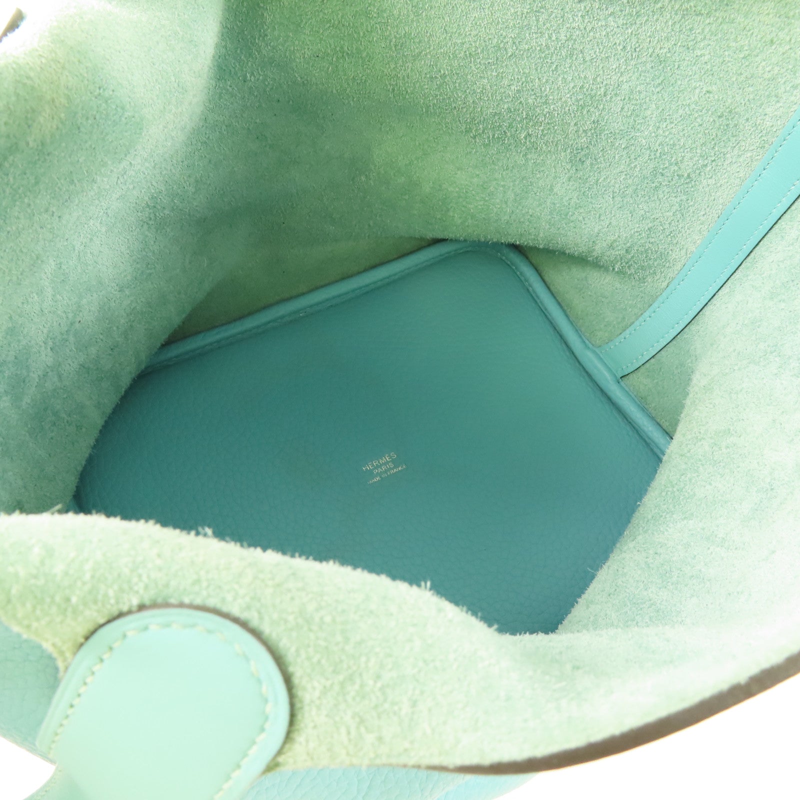 HERMES Clemence皮革Picotin 22銀扣手挽袋Bleu Atoll