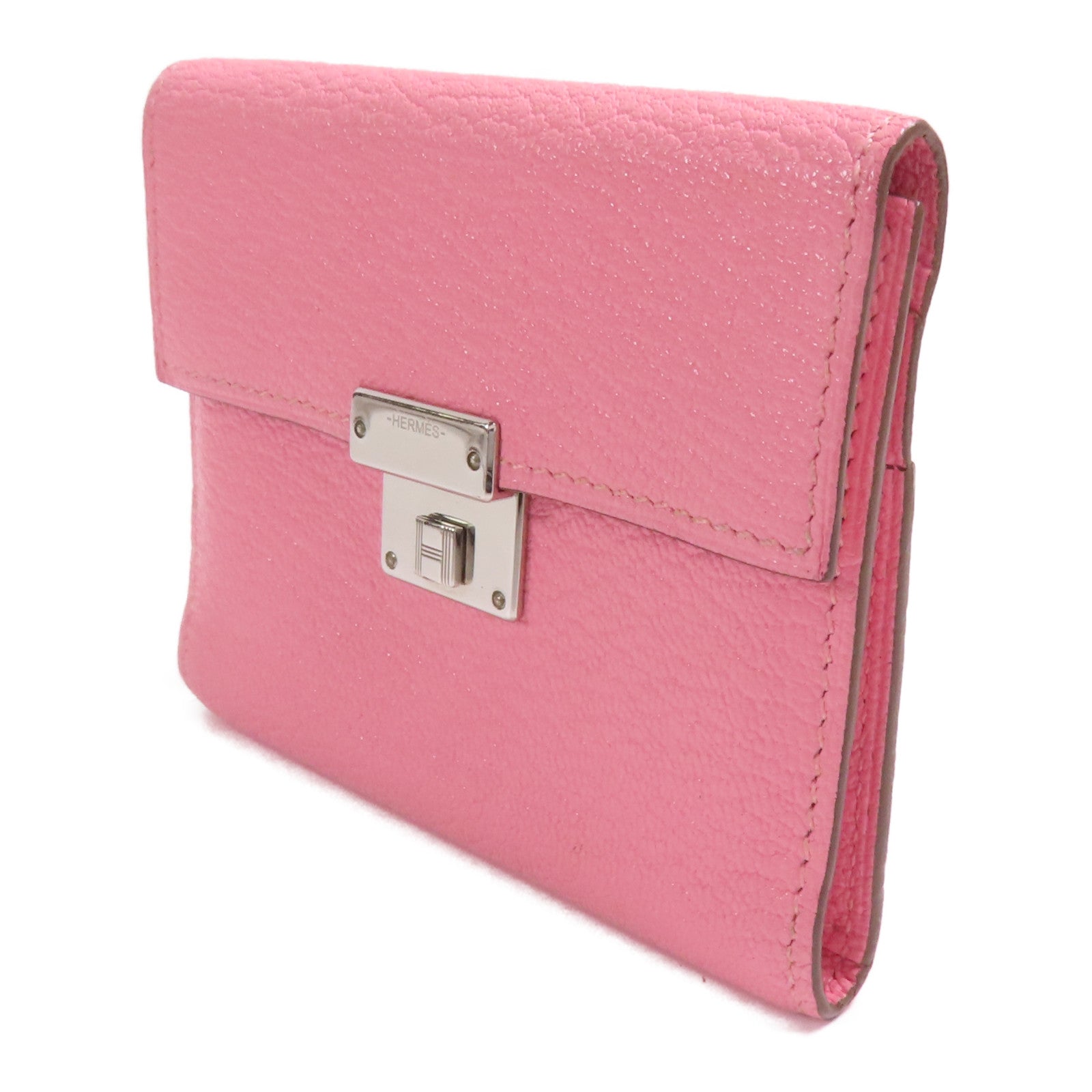 HERMES Chevre皮革Clic 16 Card Holder銀扣卡片套Rose Confetti