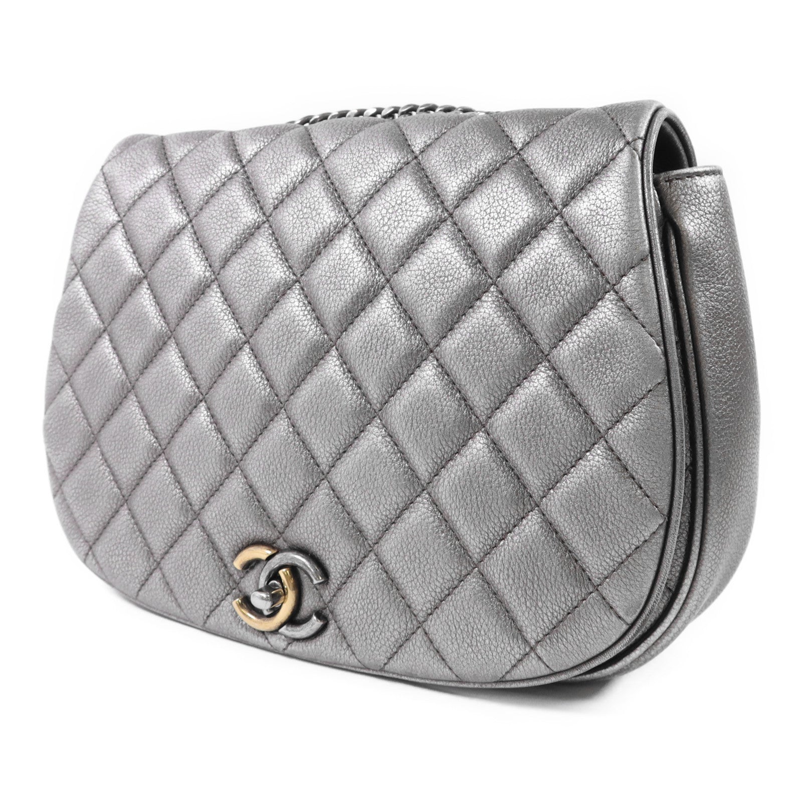 CHANEL 牛皮皮革Chain Shoulder銀扣鏈帶肩背袋