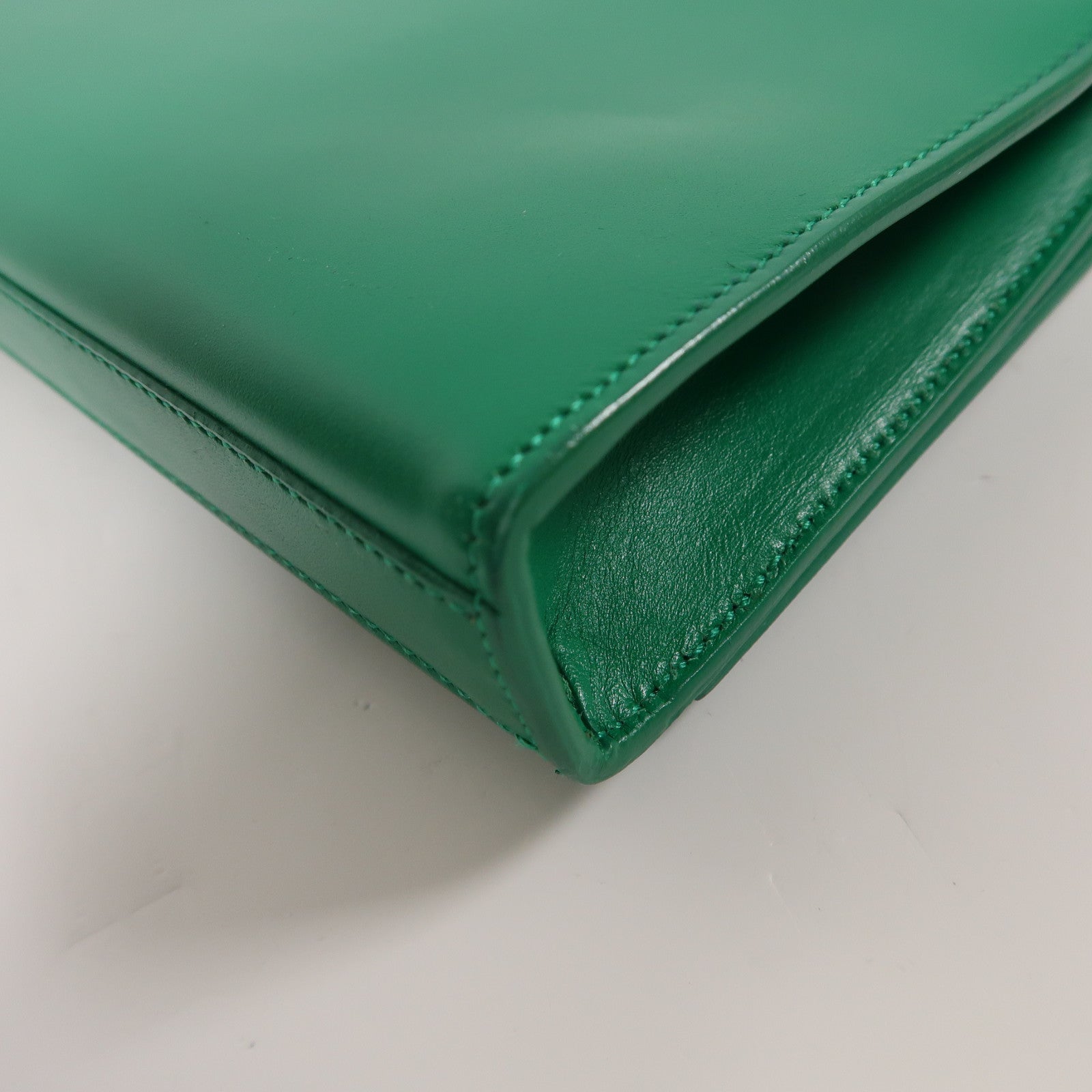 YVES SAINT LAURENT 牛皮皮革Clutch金扣手拿包綠色