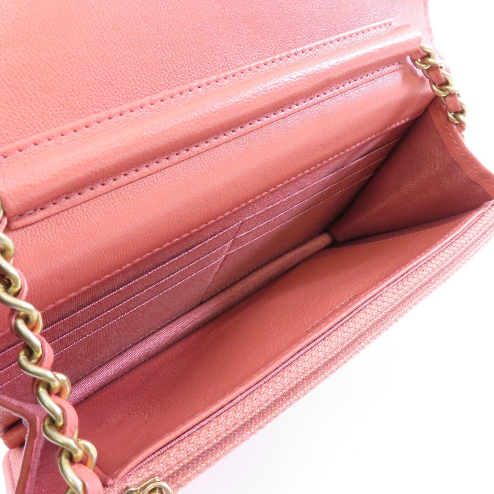 CHANEL 【激減優惠】菱格羊皮皮革C19 Wallet On Chain金扣鏈帶肩背袋粉紅色