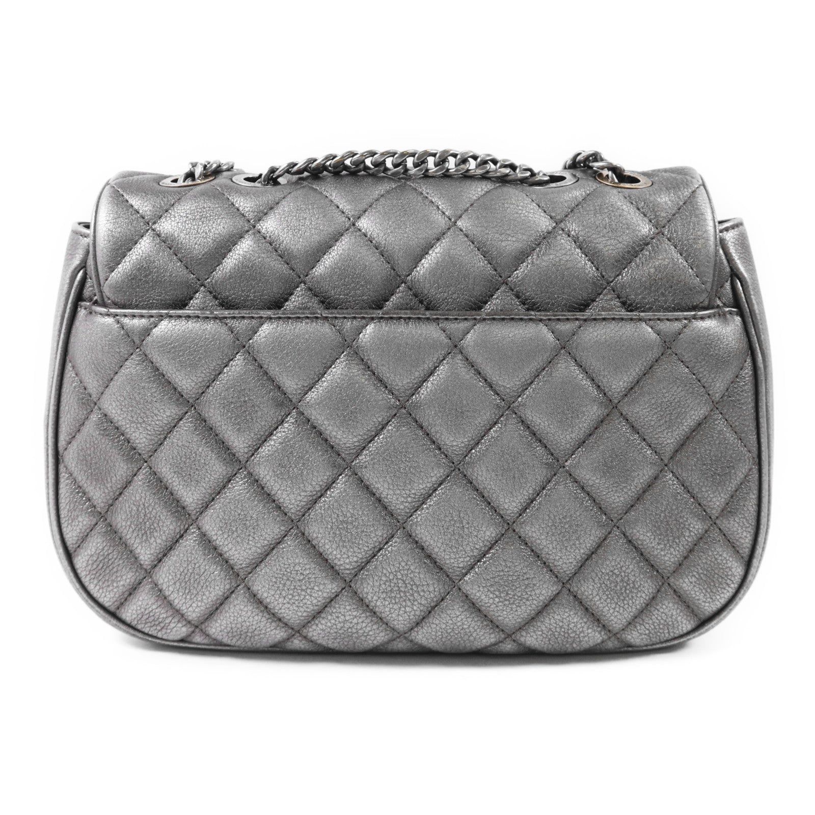 CHANEL 牛皮皮革Chain Shoulder銀扣鏈帶肩背袋