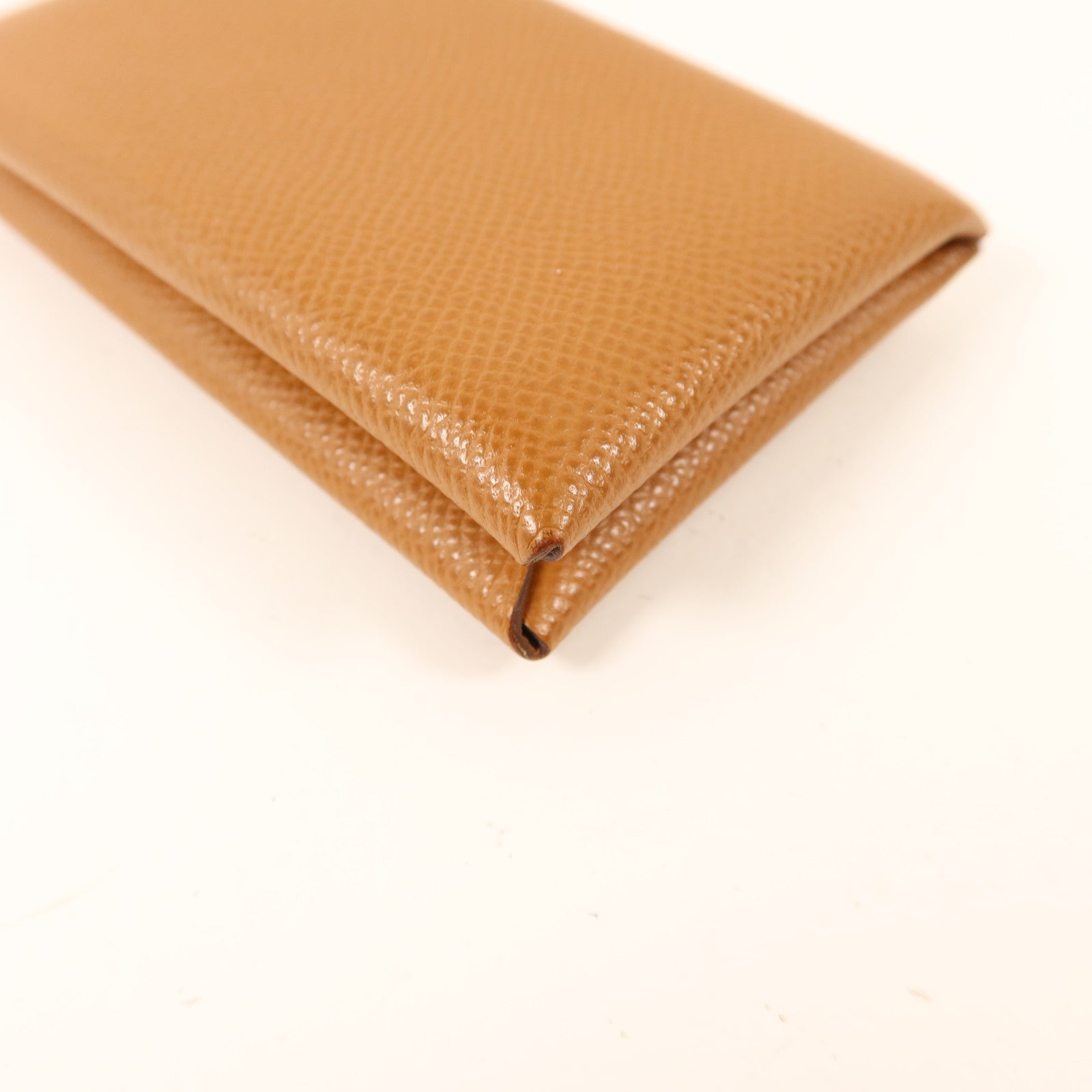 HERMES Epsom皮革Calvi銀扣卡片套Gold