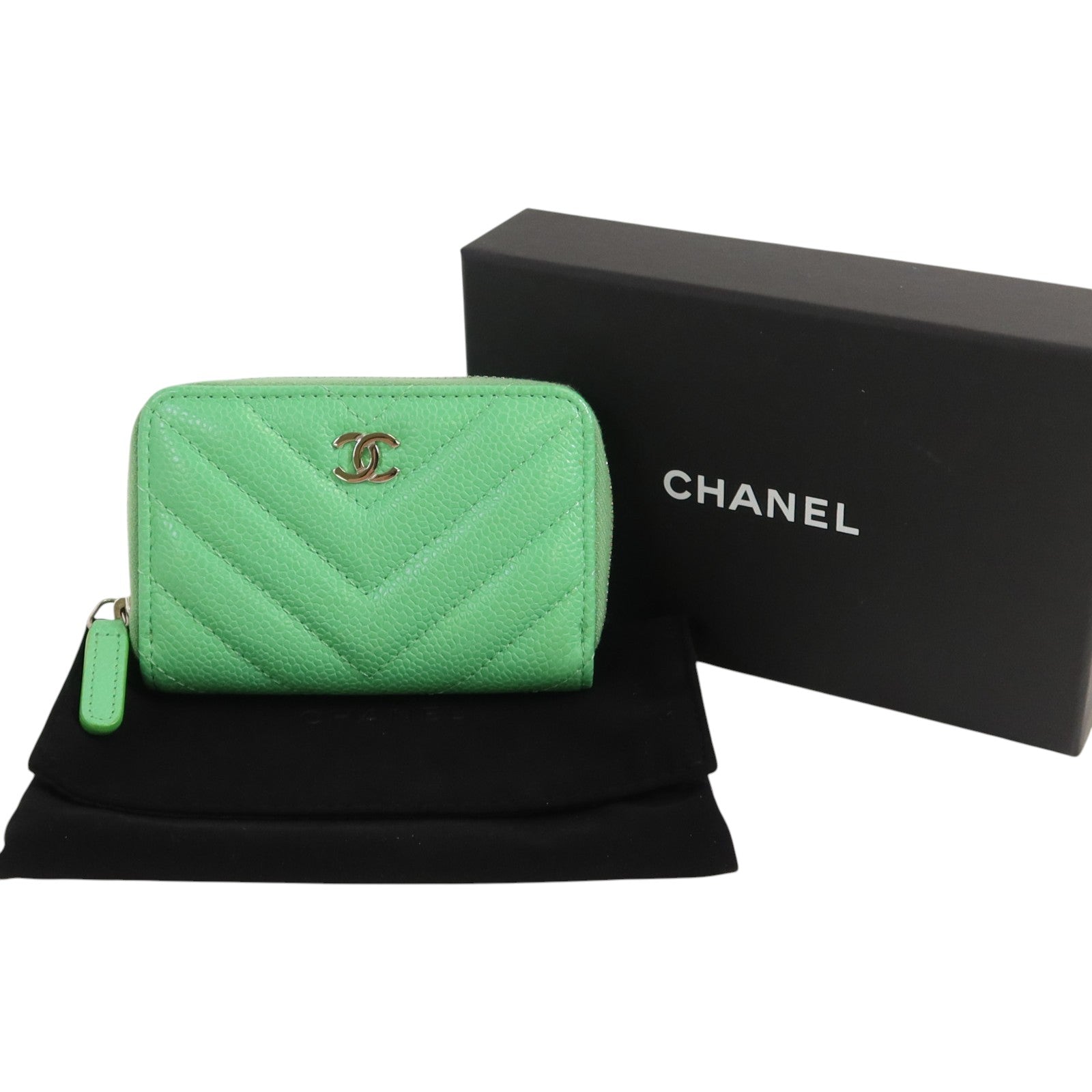 CHANEL 牛皮皮革Card Case銀扣卡套