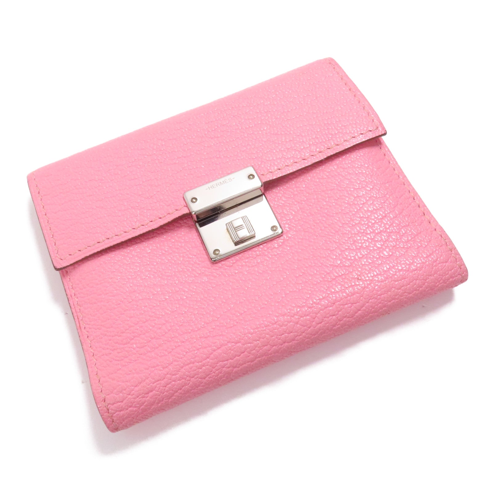HERMES Chevre皮革Clic 16 Card Holder銀扣卡片套Rose Confetti