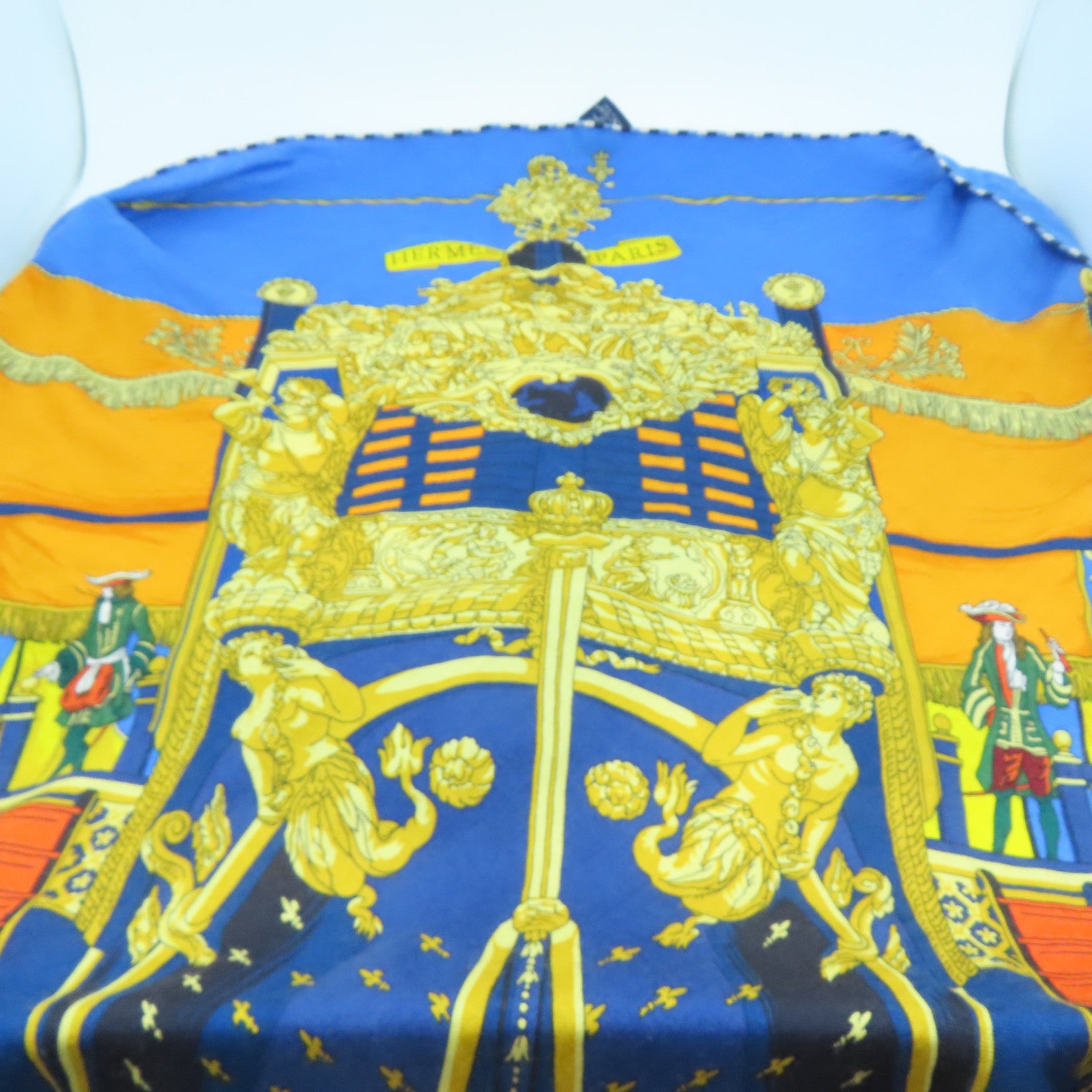HERMES 【激減優惠】羊絨/絲質Scarf圍巾藍色/黃色