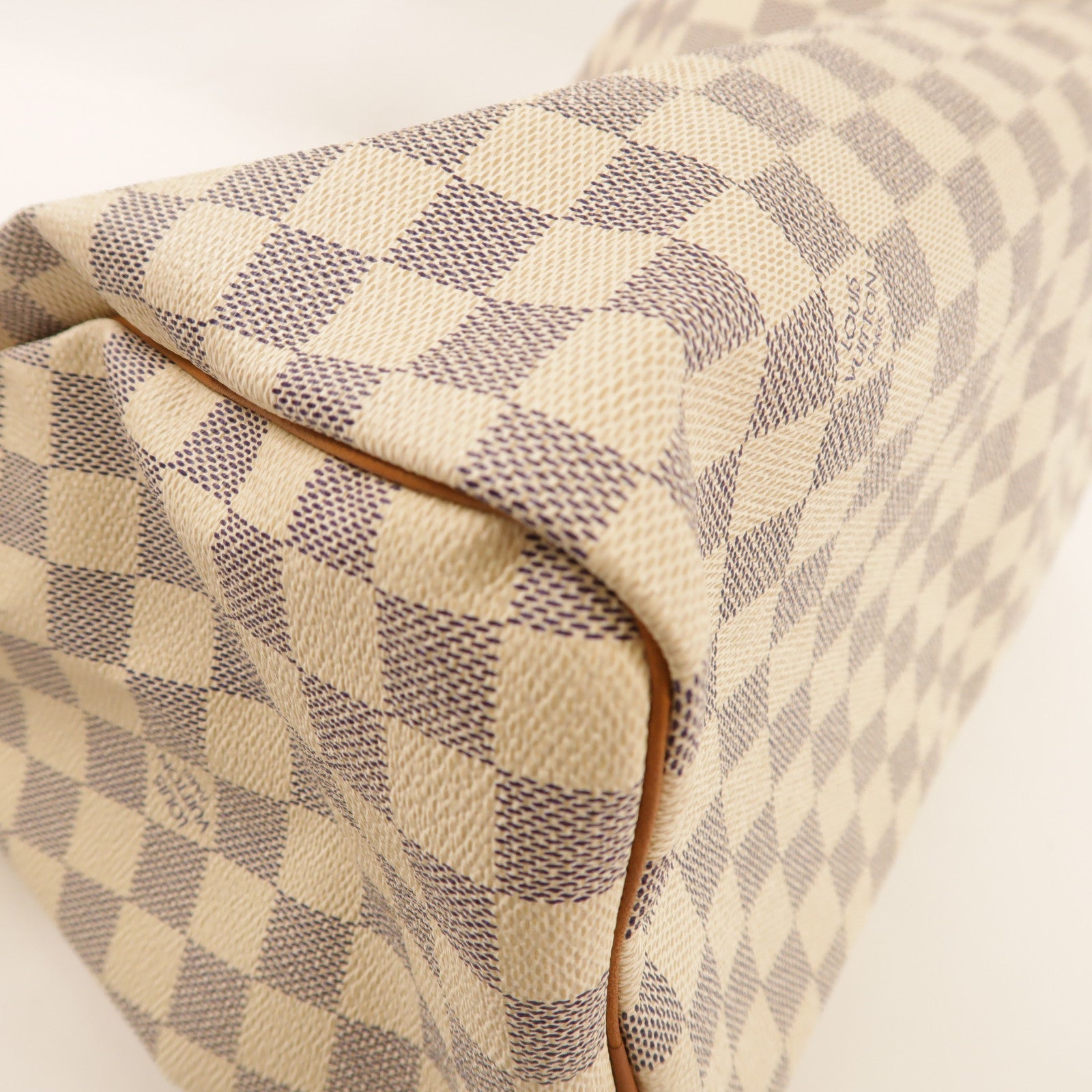 LOUIS VUITTON Damier Azur Speedy 30金扣手挽袋白色