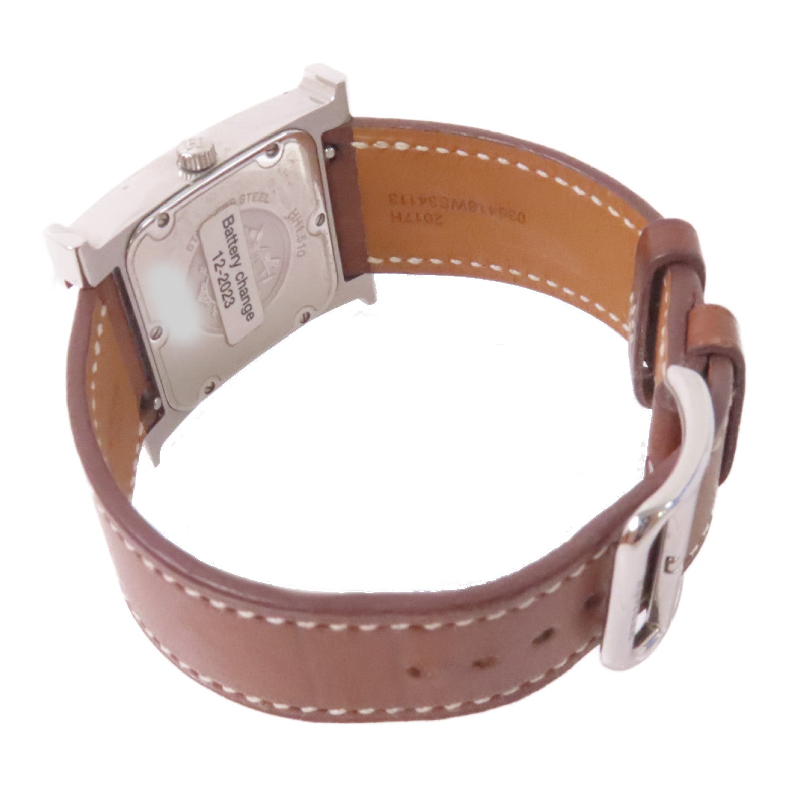 HERMES Heure H Watch不鏽鋼/珍珠母/鑽石/牛皮皮革石英機芯手錶白色