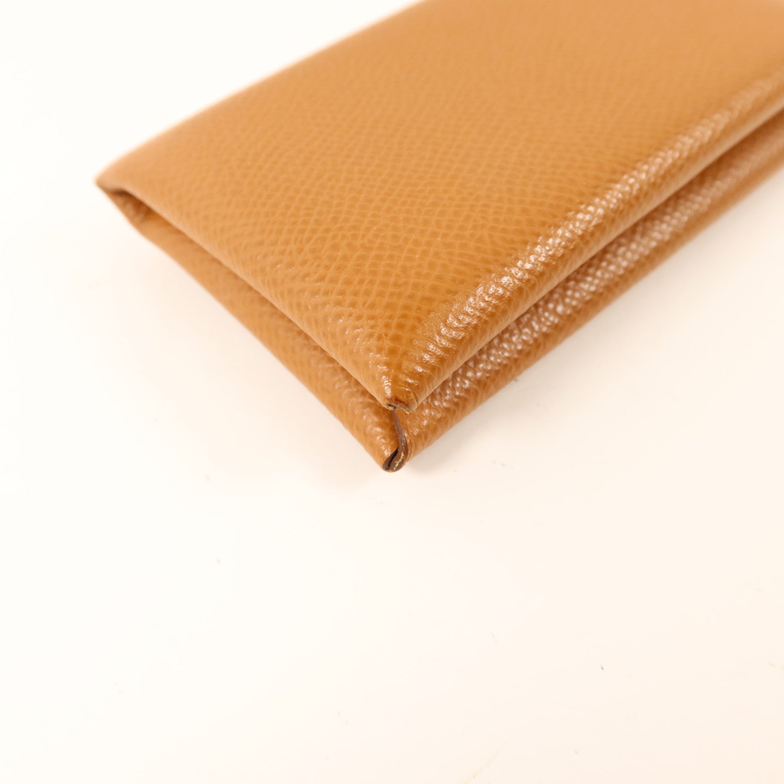 HERMES Epsom皮革Calvi銀扣卡片套Gold