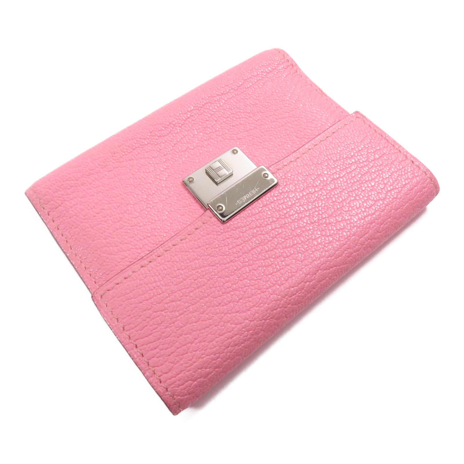 HERMES Chevre皮革Clic 16 Card Holder銀扣卡片套Rose Confetti