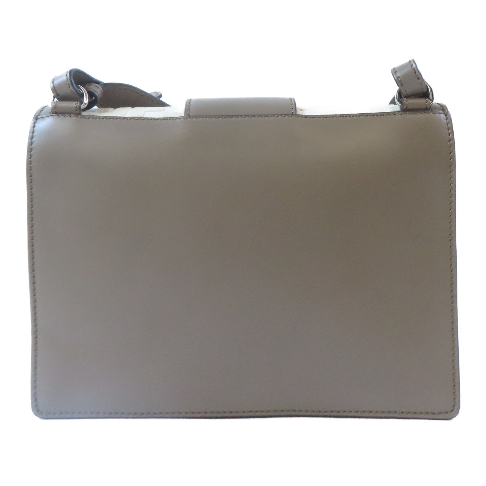 FENDI 帆布/皮革Shoulder Bag銀扣肩背袋灰色/米色