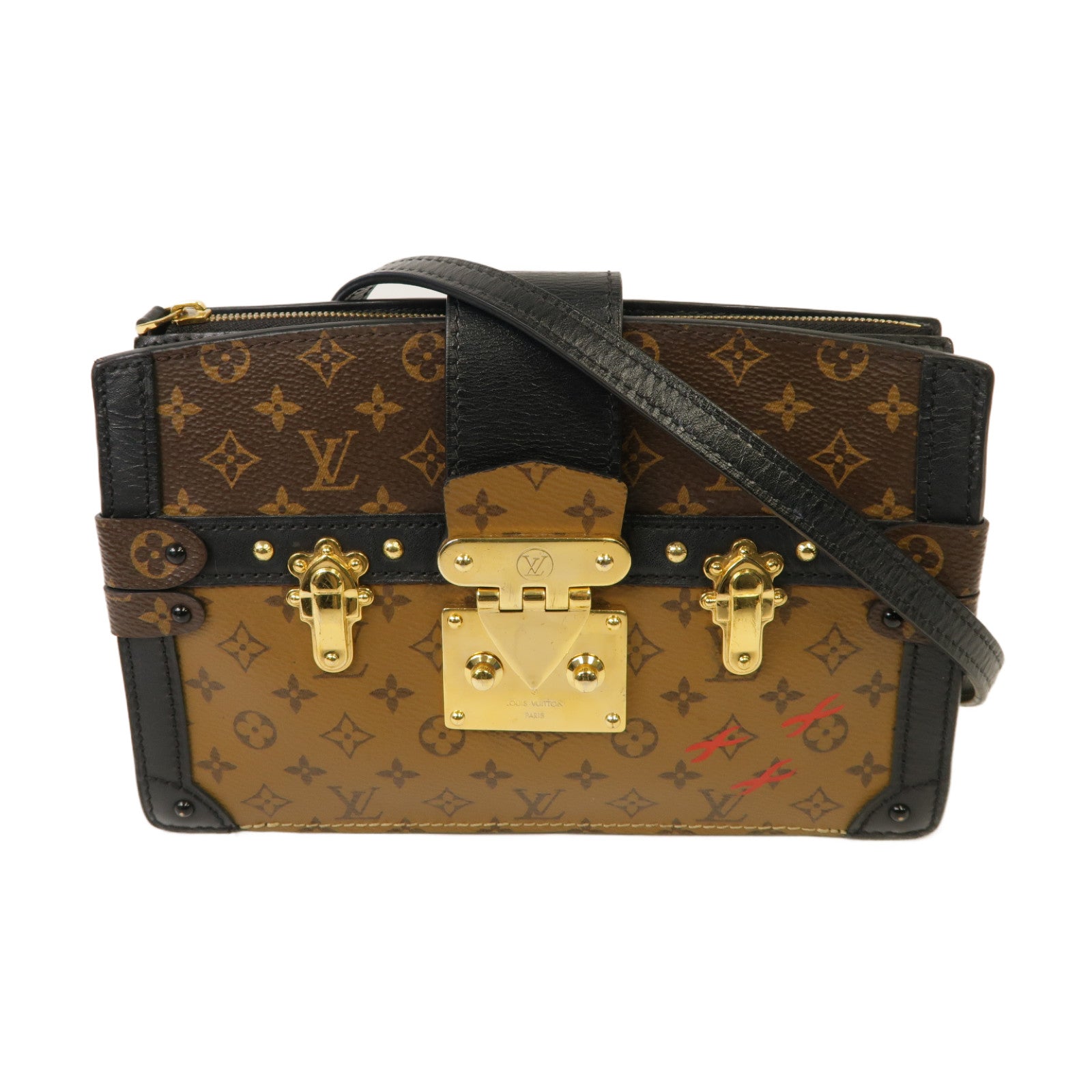 LOUIS VUITTON Monogram Reverse Trunk Clutch金扣肩背袋啡色