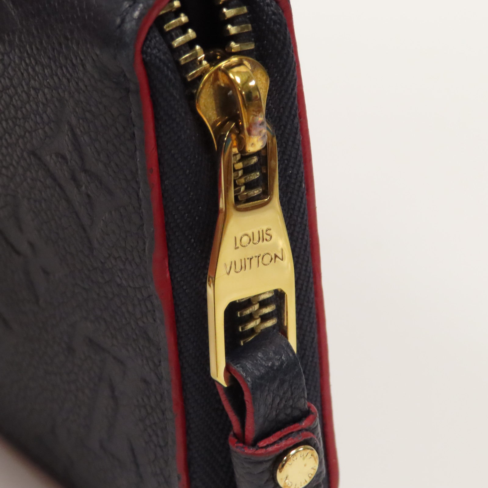 LOUIS VUITTON Monogram Empreinte Zippy Wallet金扣拉鍊長錢包藍色/紅色