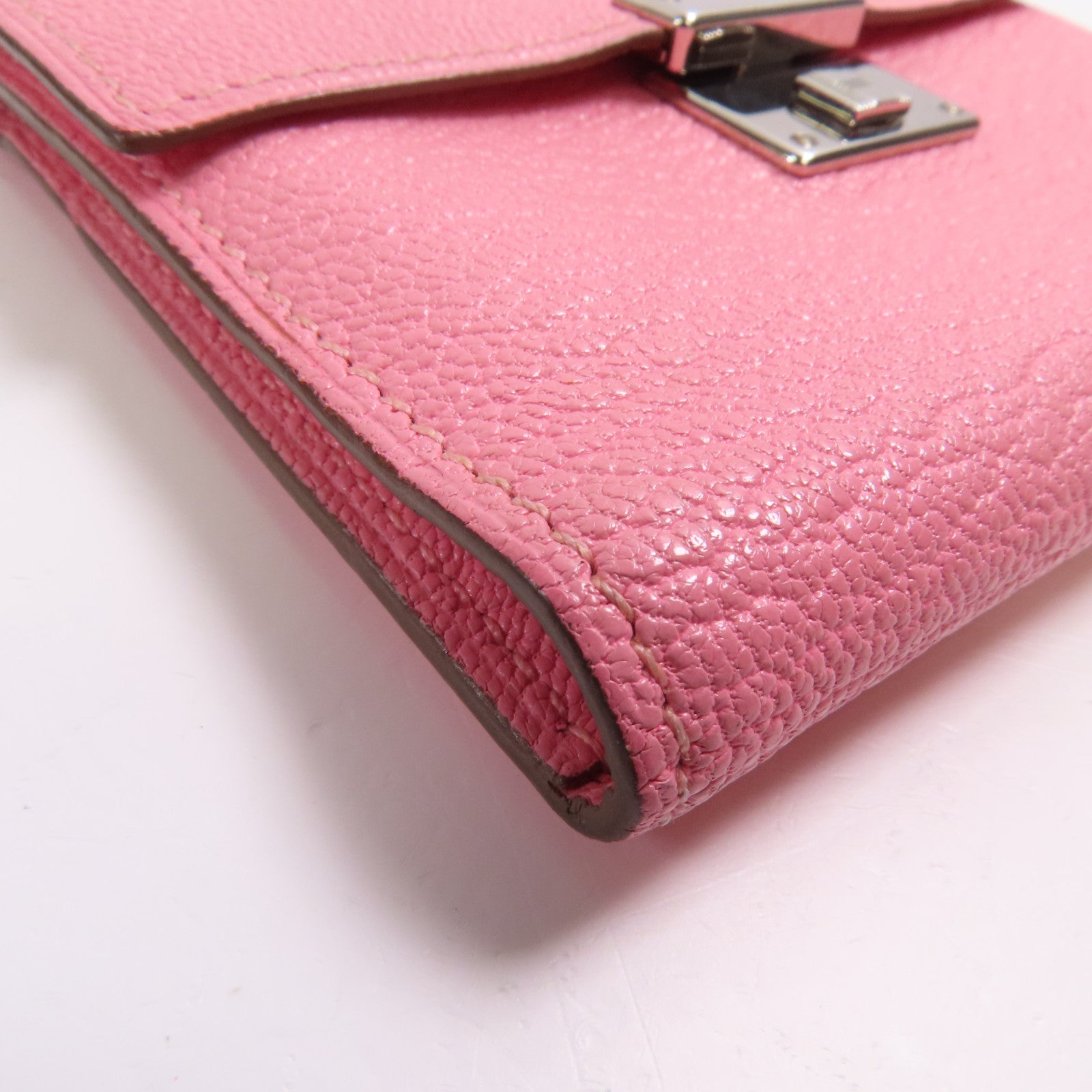 HERMES Chevre皮革Clic 16 Card Holder銀扣卡片套Rose Confetti