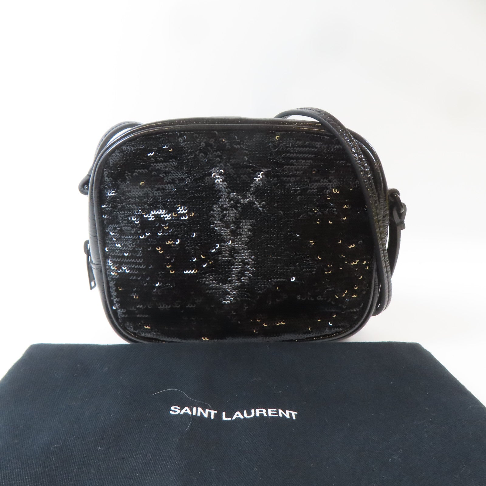 SAINT LAURENT (PRICE DOWN) YSL Shoulder Bag Patent Leather Sequin Black