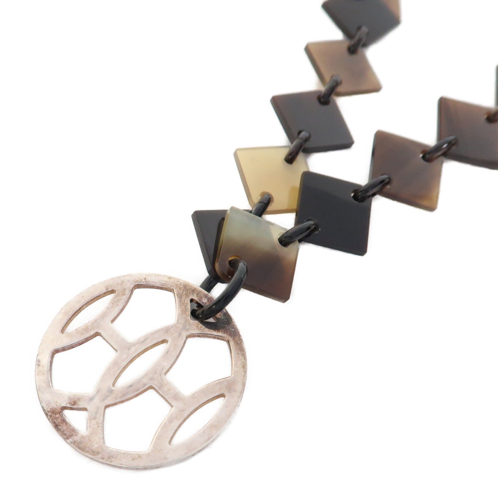 HERMES 水牛角/925純銀Necklace項鍊棕色/米色