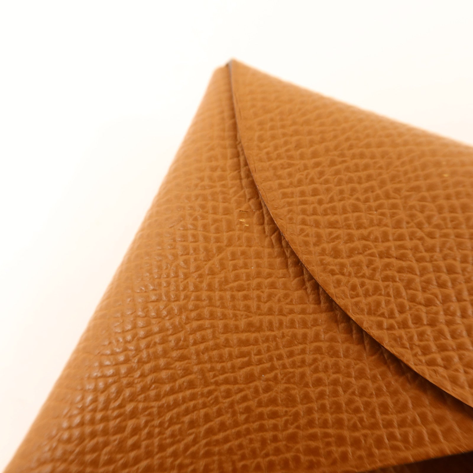 HERMES Epsom皮革Calvi銀扣卡片套Gold