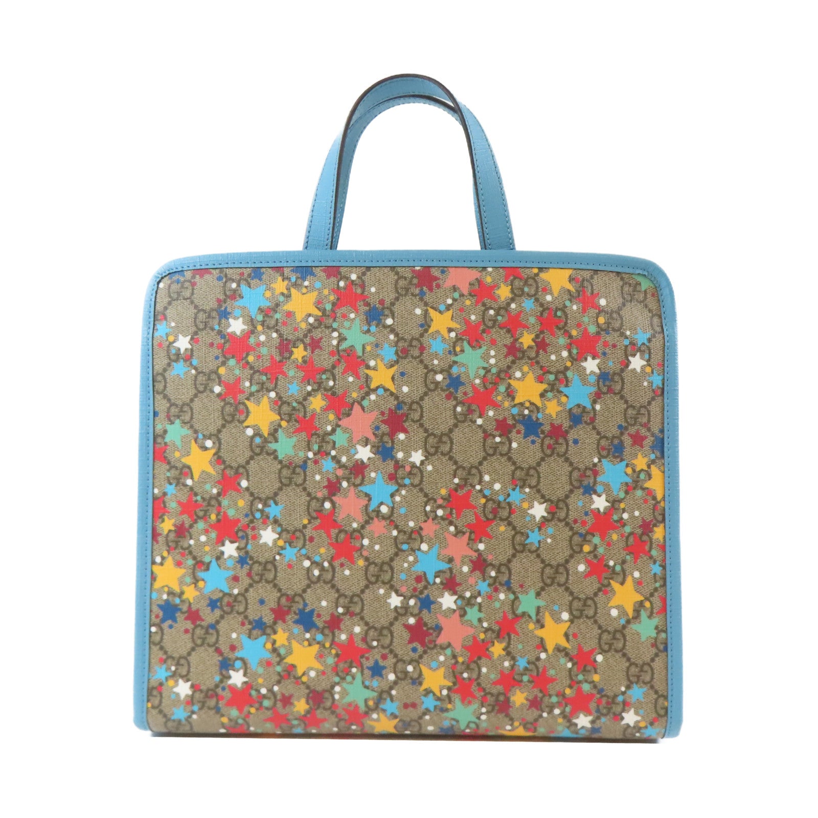 GUCCI 塗層帆布Tote Bag銀扣手挽袋藍色/啡色