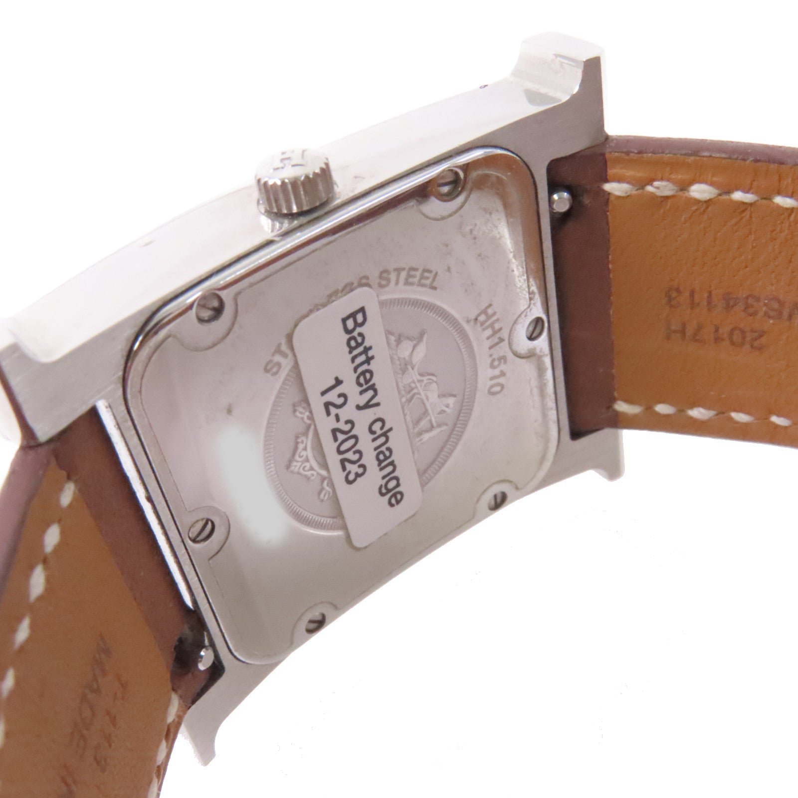 HERMES Heure H Watch不鏽鋼/珍珠母/鑽石/牛皮皮革石英機芯手錶白色