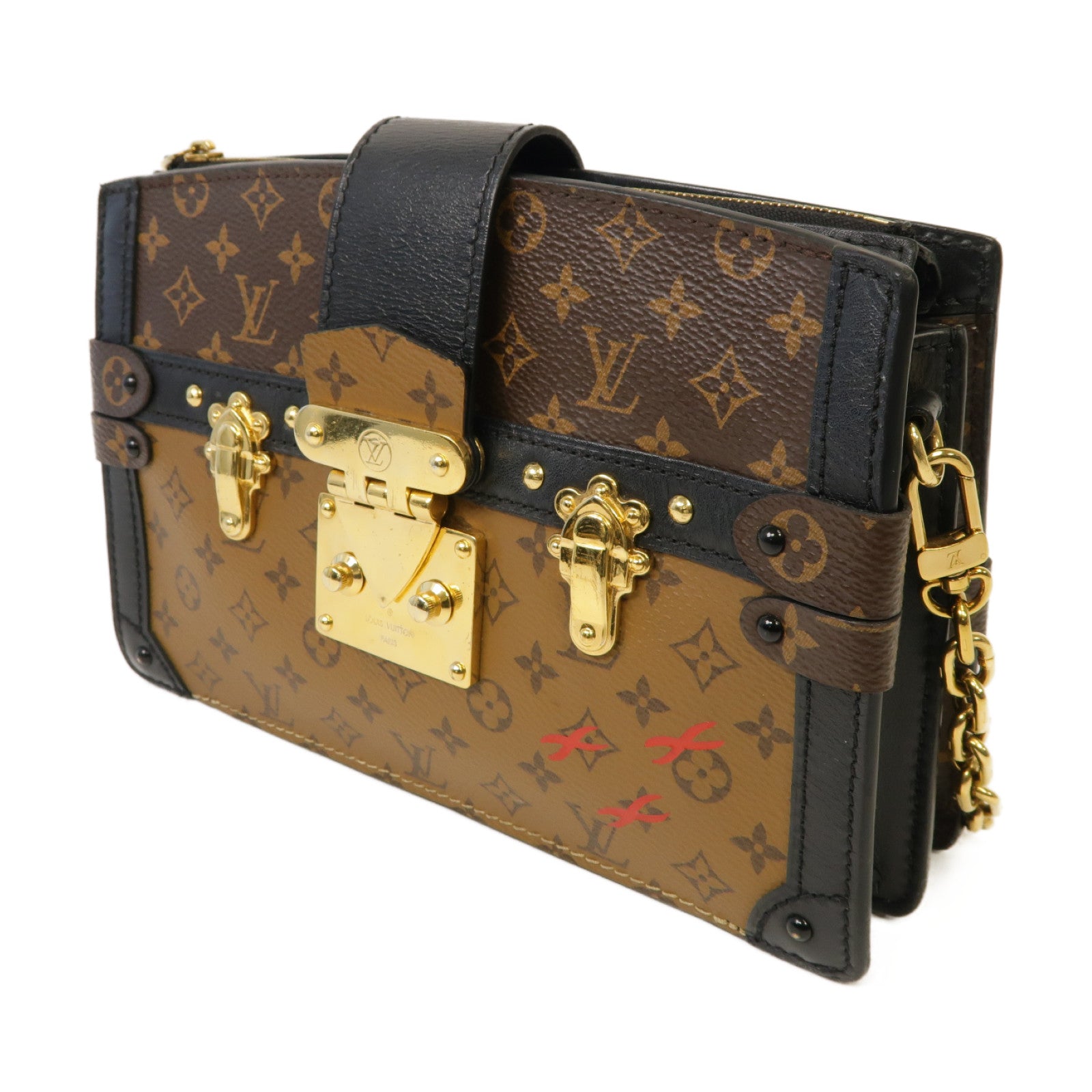LOUIS VUITTON Monogram Reverse Trunk Clutch金扣肩背袋啡色