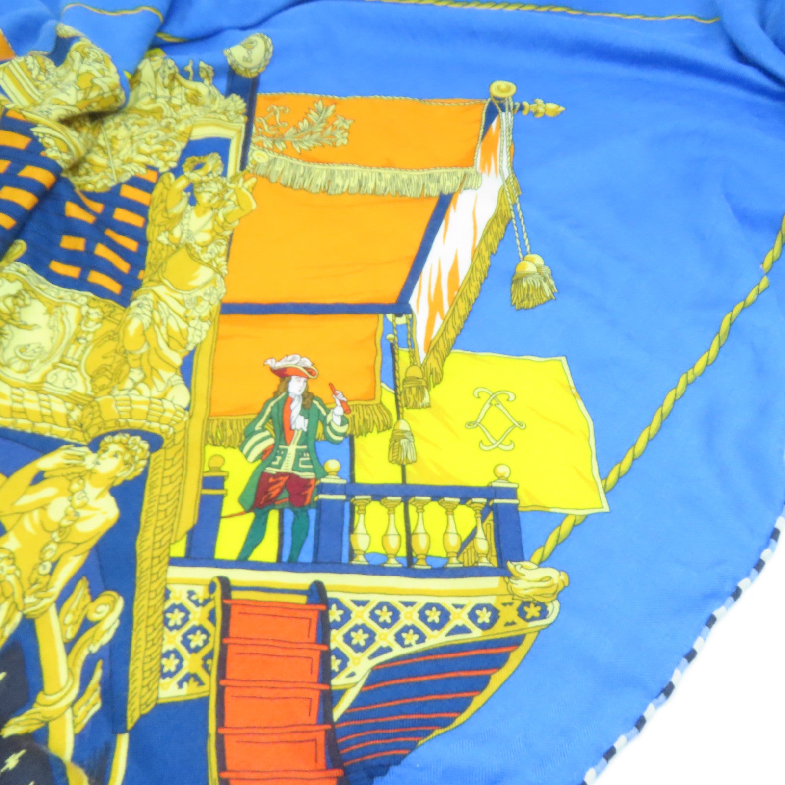 HERMES 【激減優惠】羊絨/絲質Scarf圍巾藍色/黃色