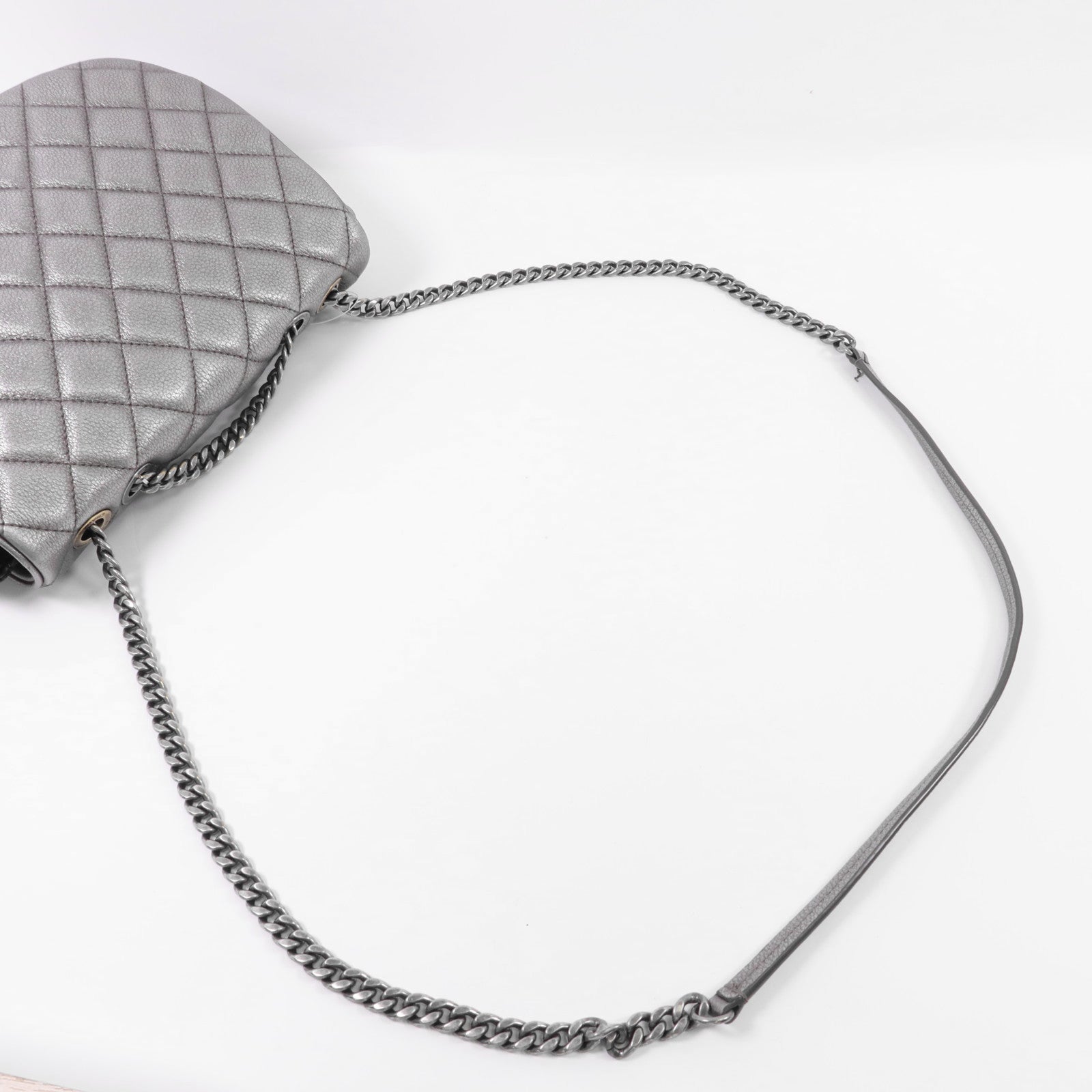 CHANEL 牛皮皮革Chain Shoulder銀扣鏈帶肩背袋