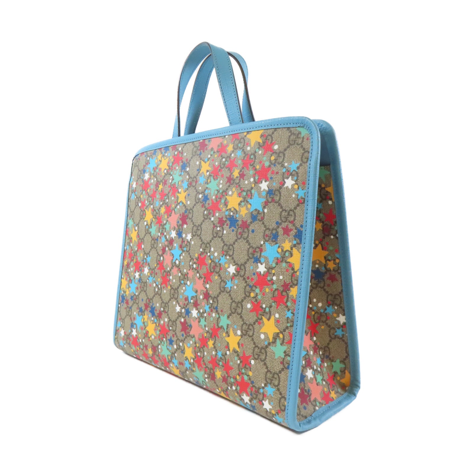 GUCCI 塗層帆布Tote Bag銀扣手挽袋藍色/啡色