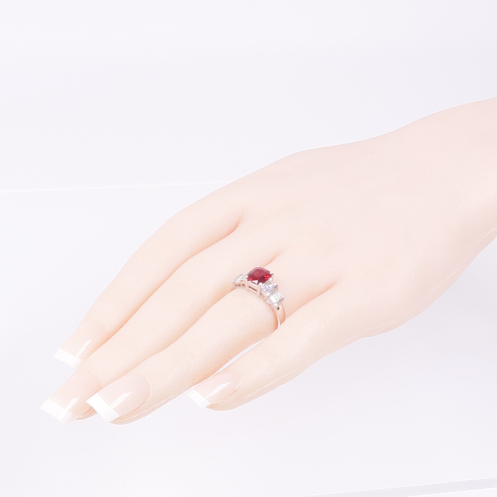 JEWELRY 【激減優惠】PT900鉑金Ruby/Diamond Ring紅寶石/鑽石戒指US#7.25