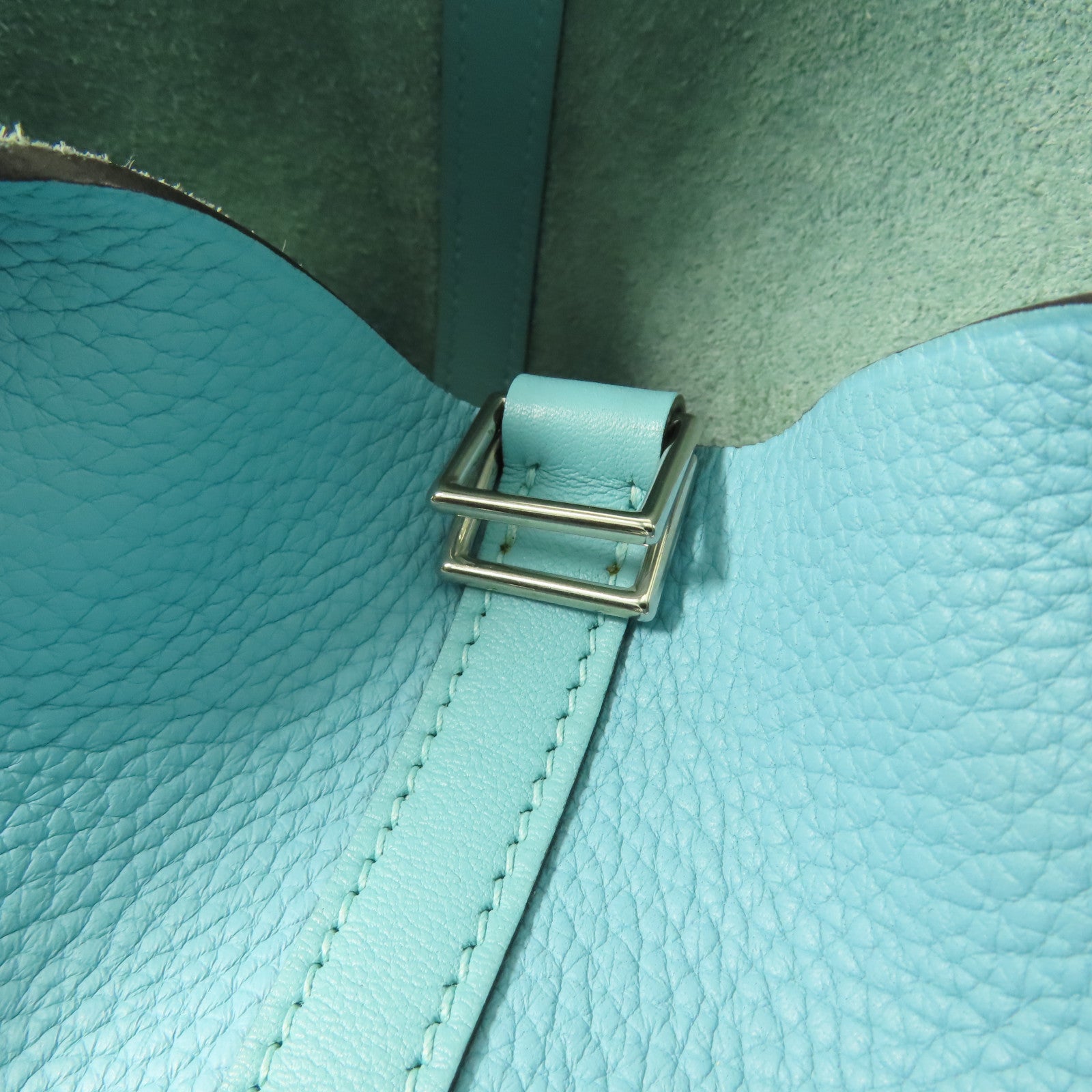 HERMES PHW Picotin 22 Tote Bag Clemence Leather Bleu Atoll