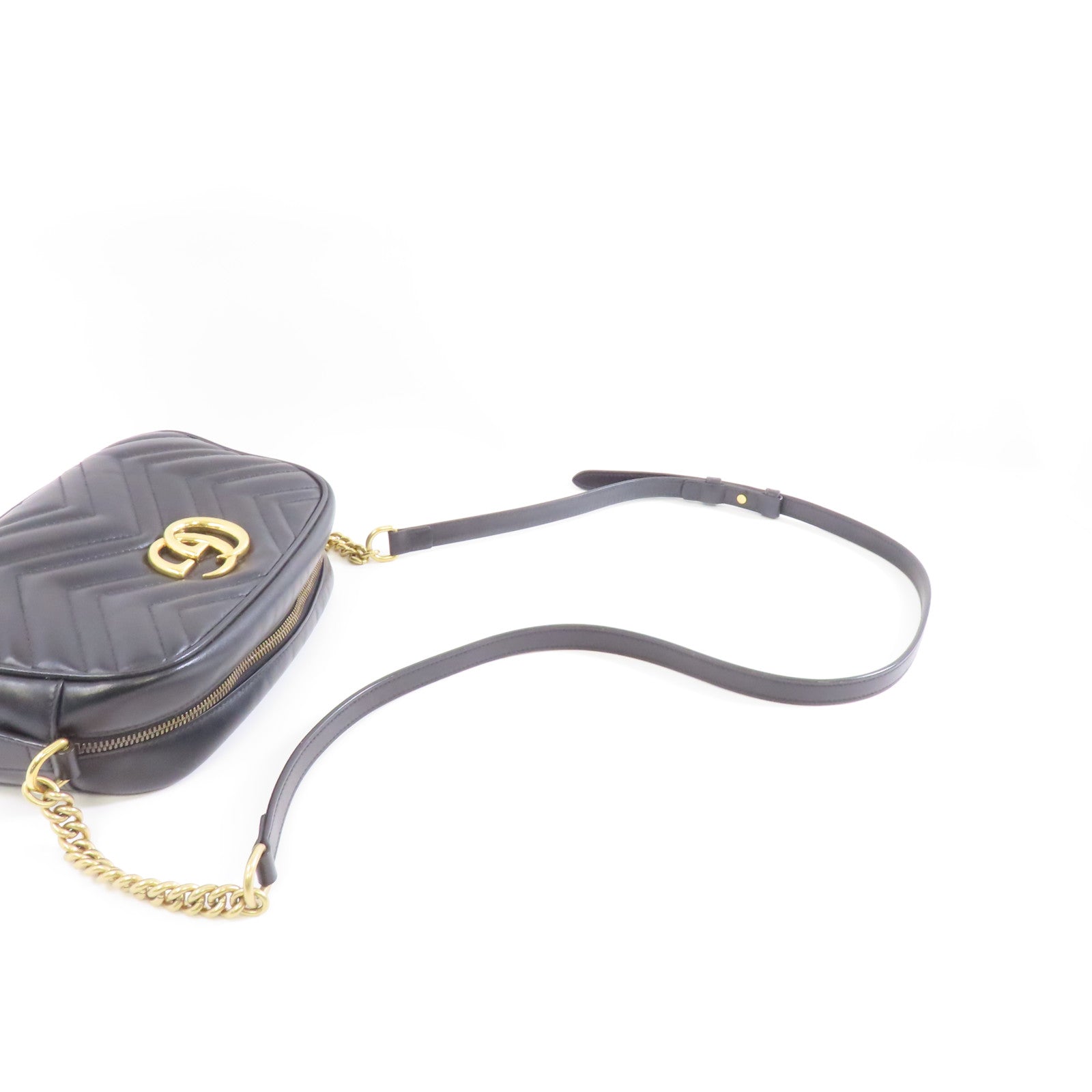 GUCCI 牛皮皮革GG Marmont金扣鏈帶肩背袋黑色