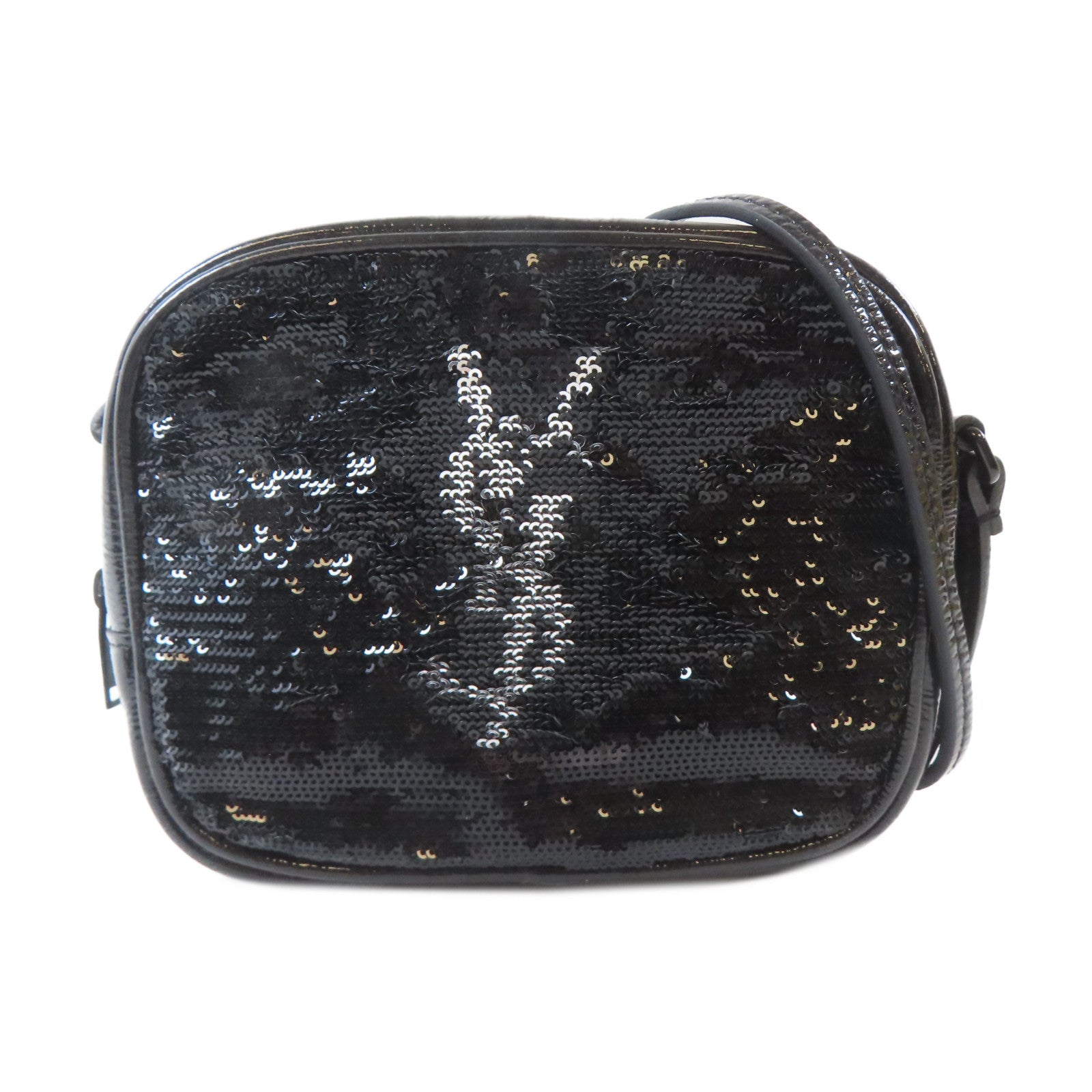 SAINT LAURENT (PRICE DOWN) YSL Shoulder Bag Patent Leather Sequin Black