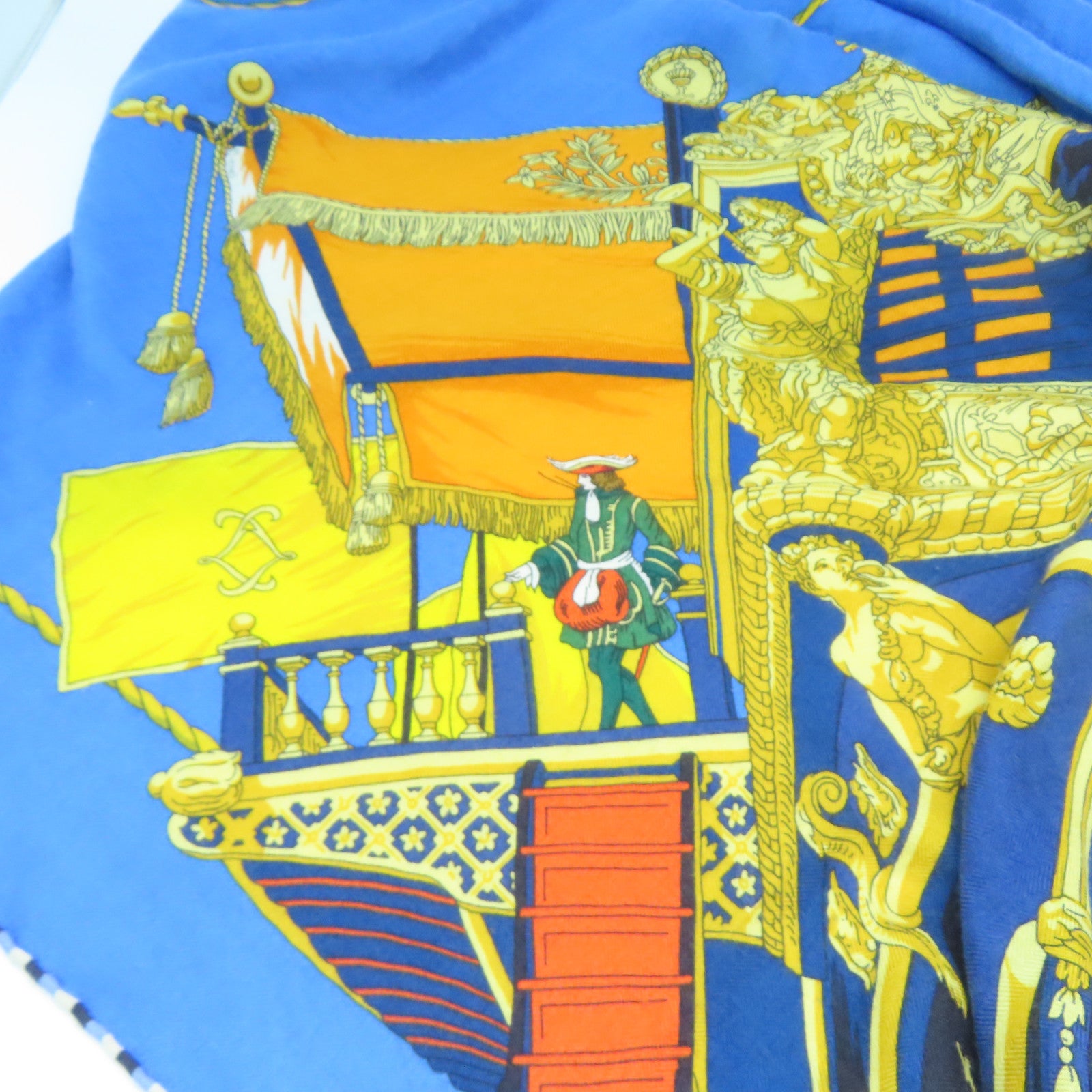 HERMES 【激減優惠】羊絨/絲質Scarf圍巾藍色/黃色