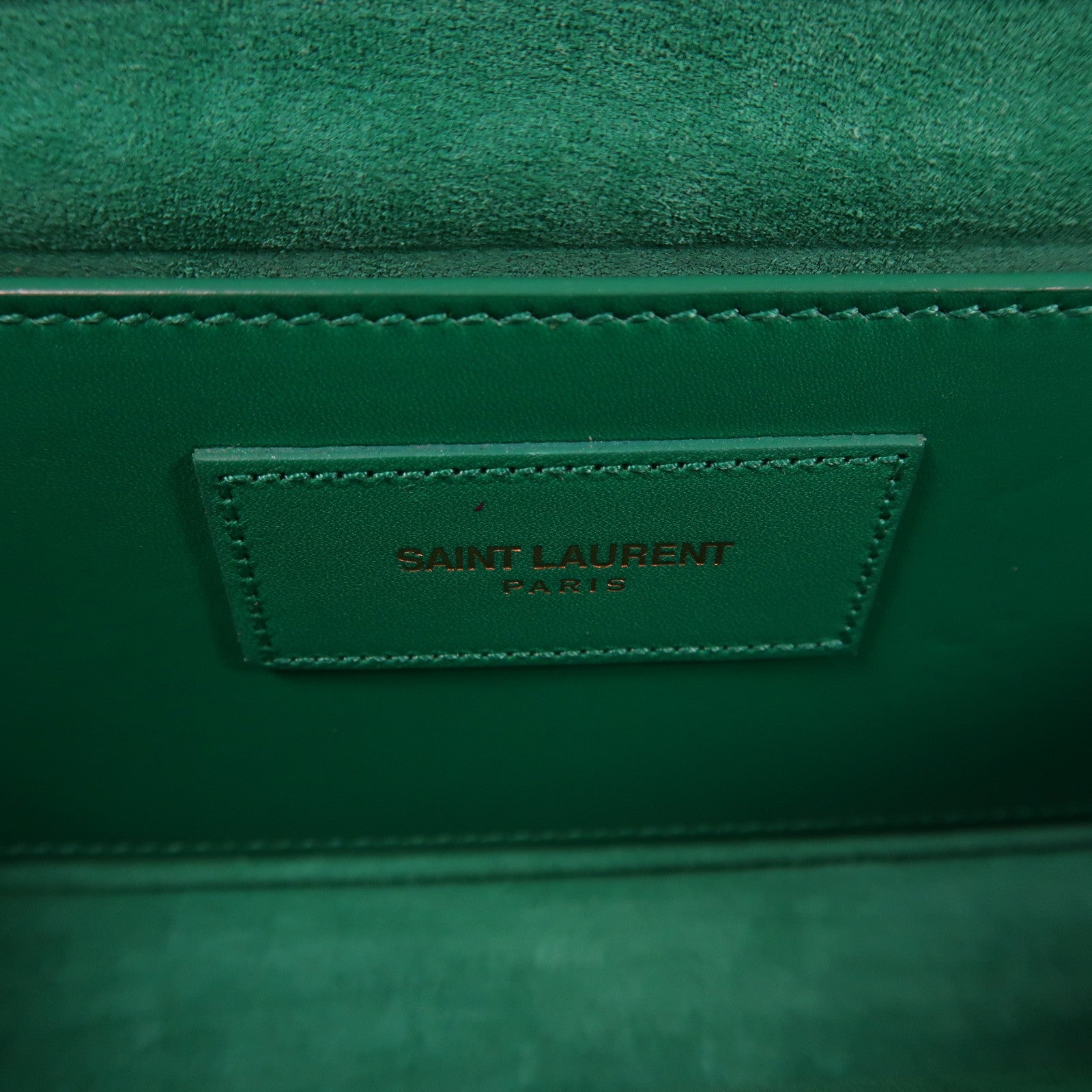 YVES SAINT LAURENT 牛皮皮革Clutch金扣手拿包綠色