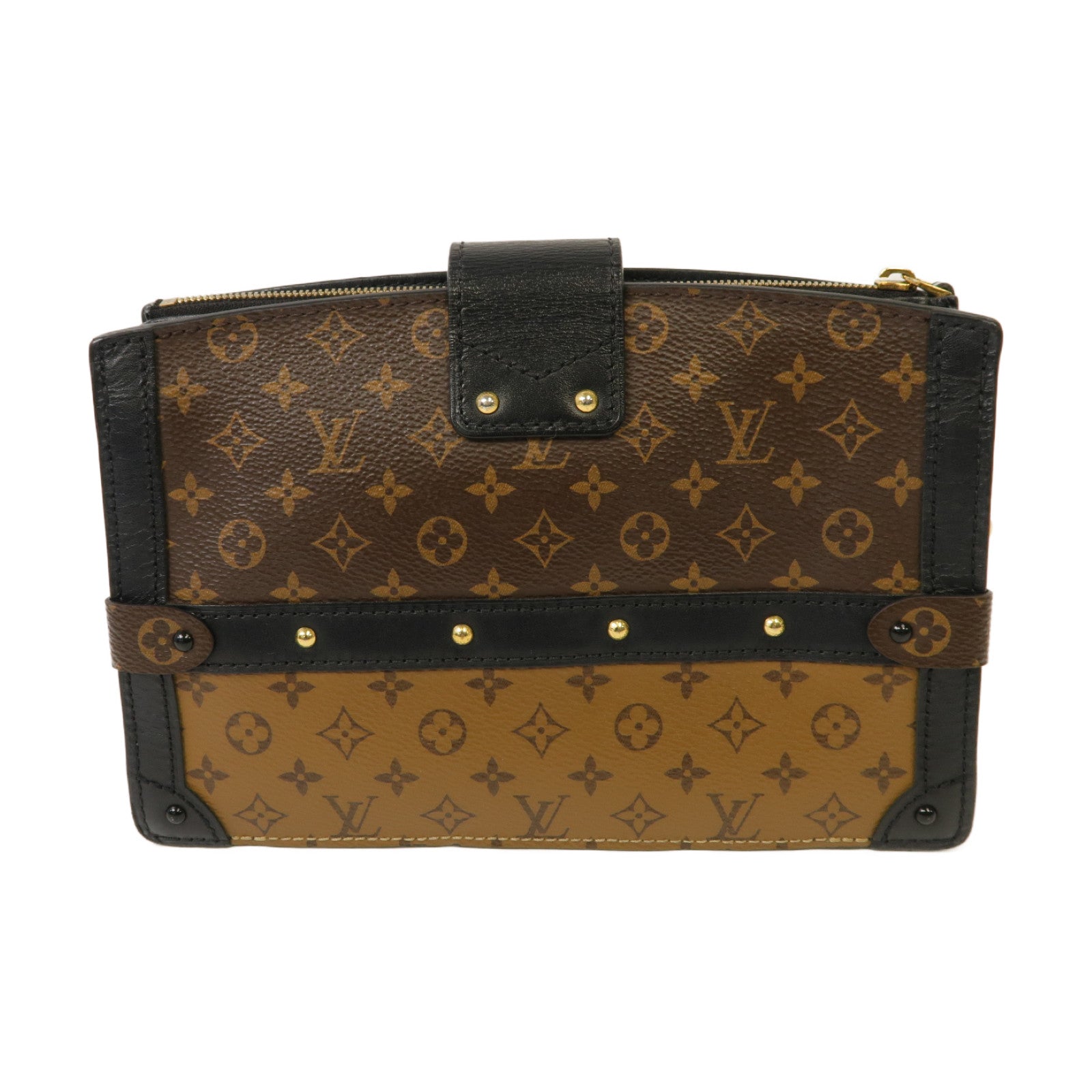LOUIS VUITTON Monogram Reverse Trunk Clutch金扣肩背袋啡色