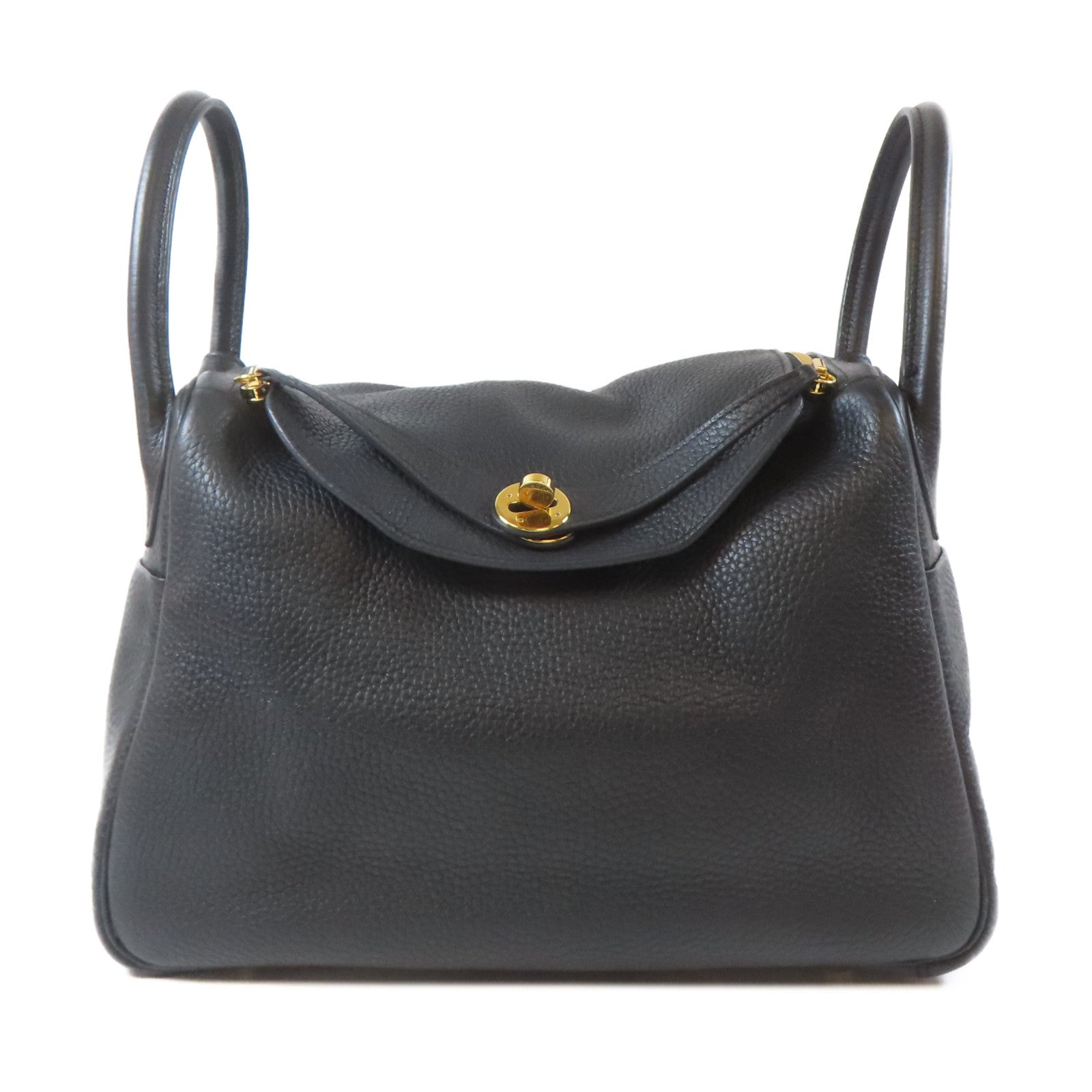 HERMES Clemence皮革Lindy 30金扣肩背袋Noir/黑色