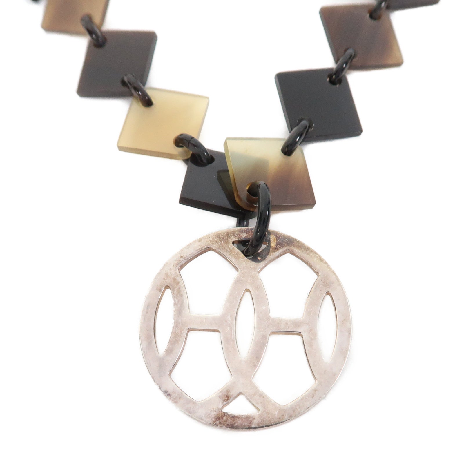 HERMES 水牛角/925純銀Necklace項鍊棕色/米色