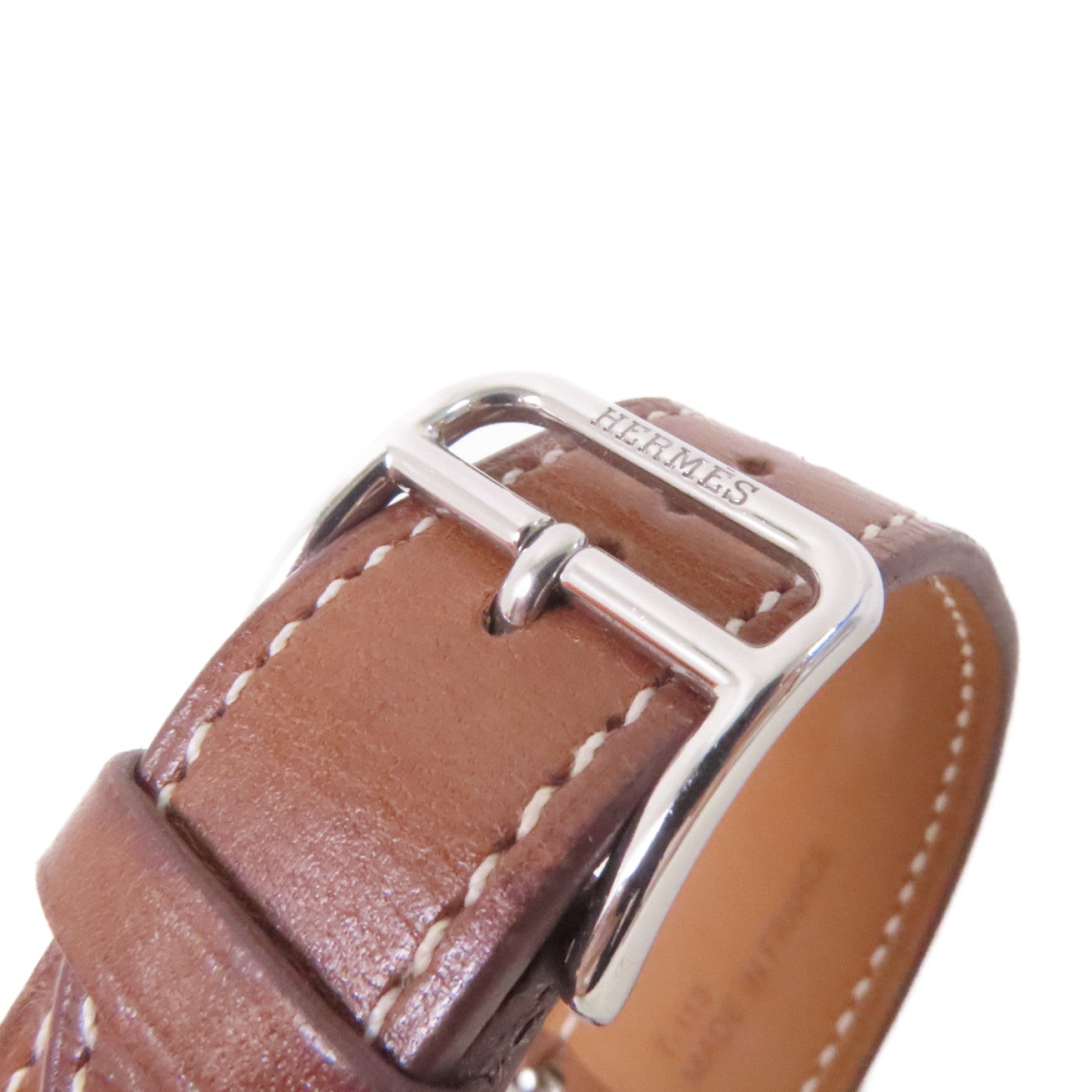 HERMES Heure H Watch不鏽鋼/珍珠母/鑽石/牛皮皮革石英機芯手錶白色