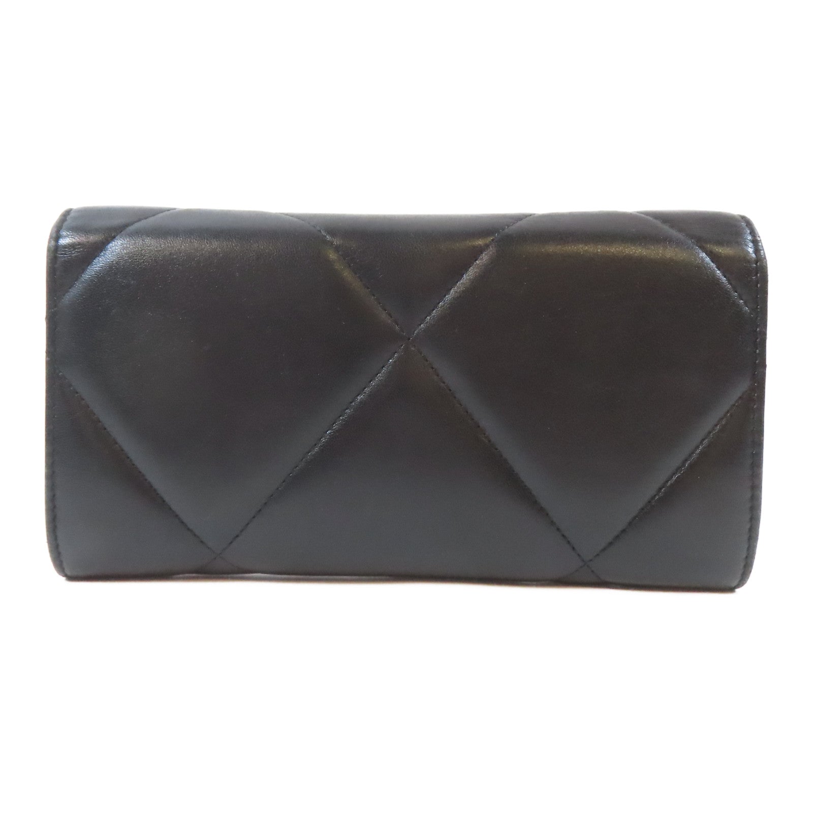 CHANEL 羊皮皮革19 Long Flap Wallet金扣長錢包黑色
