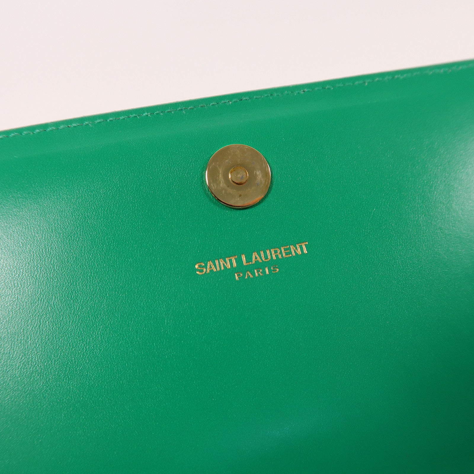 YVES SAINT LAURENT 牛皮皮革Clutch金扣手拿包綠色