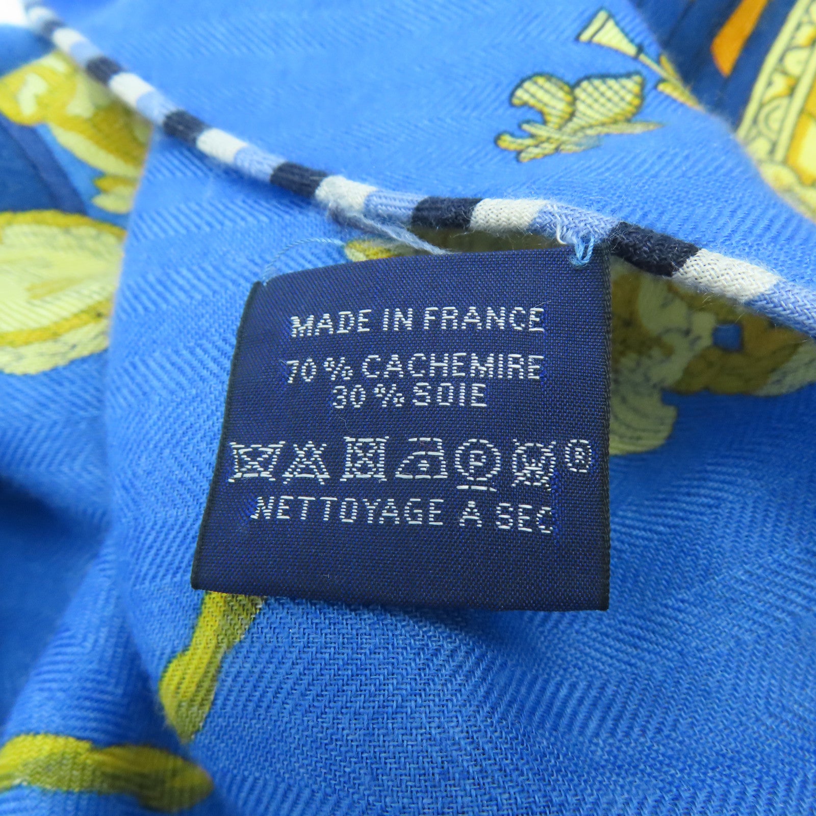 HERMES 【激減優惠】羊絨/絲質Scarf圍巾藍色/黃色