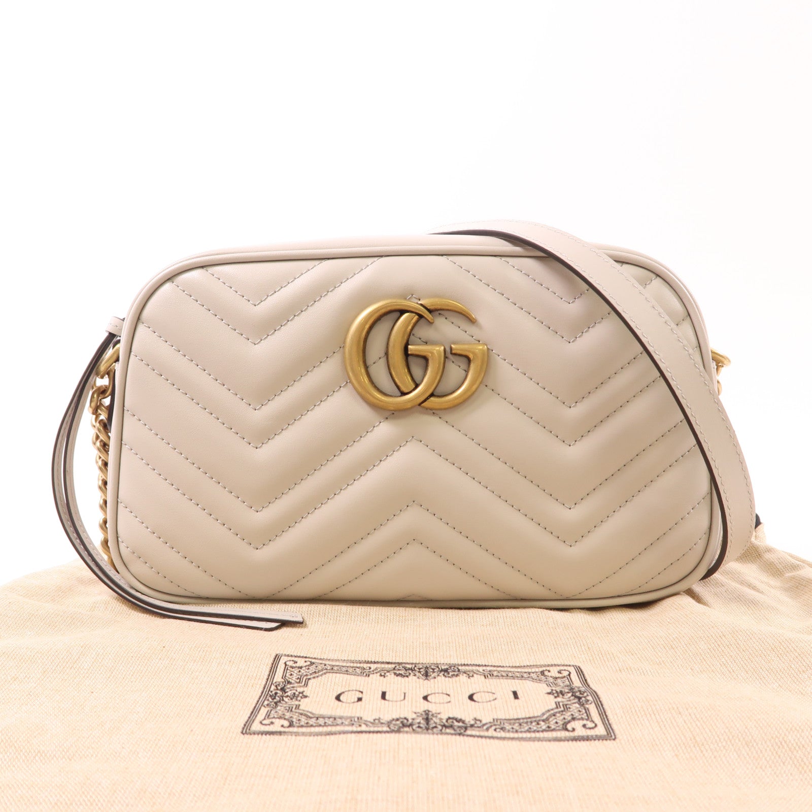 GUCCI GG Marmont Small Camera Bag Shoulder Bag 447632 AABZB Calf Light Grey