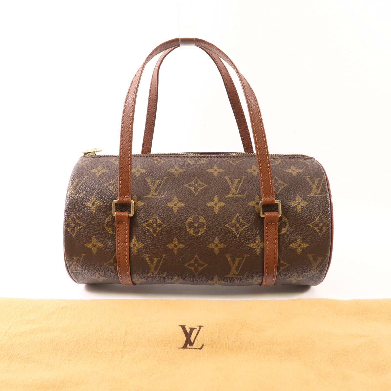 LOUIS VUITTON Monogram Papillon金扣手挽袋棕色