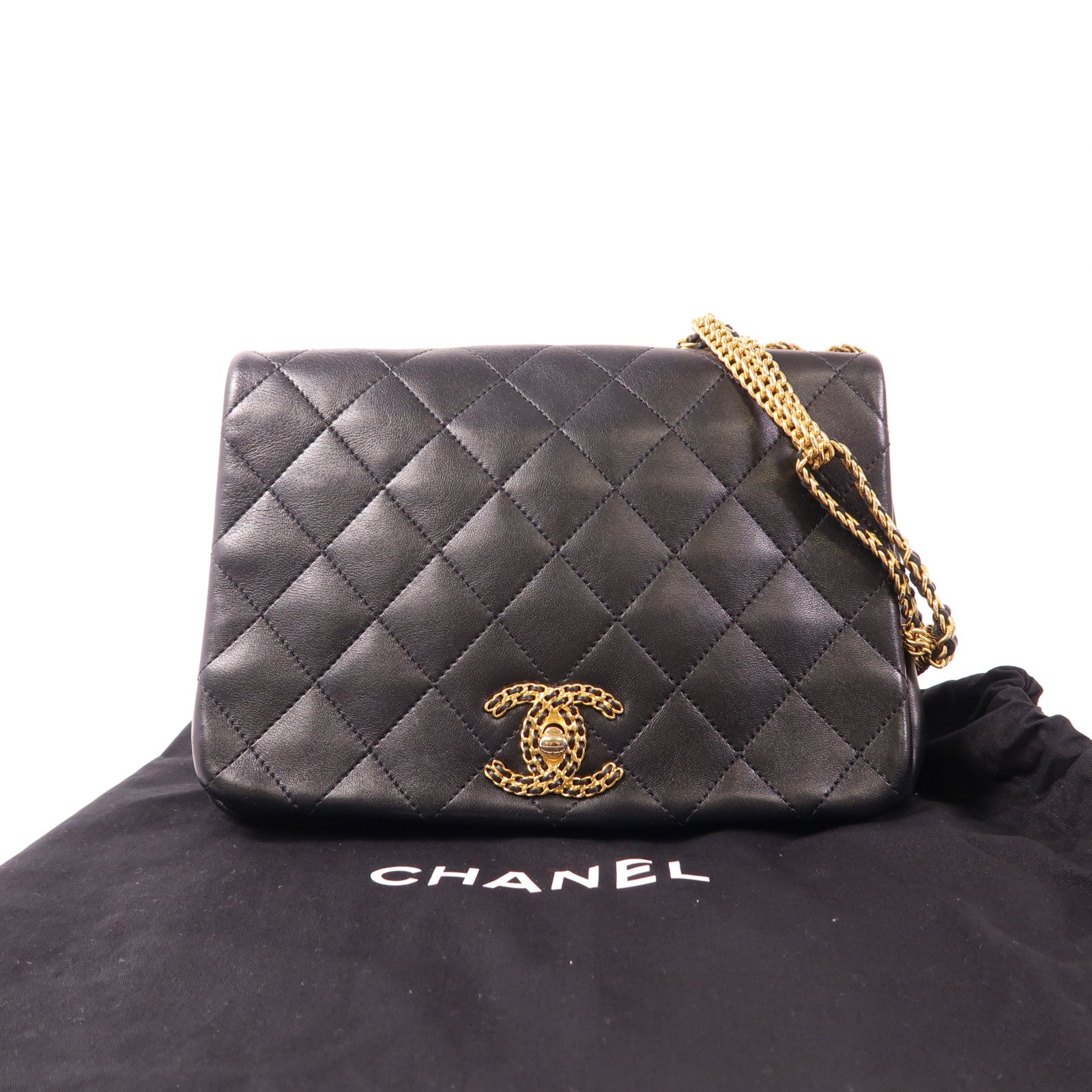 CHANEL 羊皮皮革Chain Shoulder金扣鏈帶肩背袋
