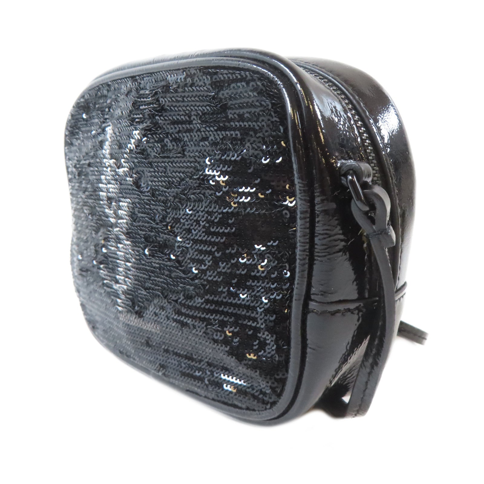 SAINT LAURENT (PRICE DOWN) YSL Shoulder Bag Patent Leather Sequin Black